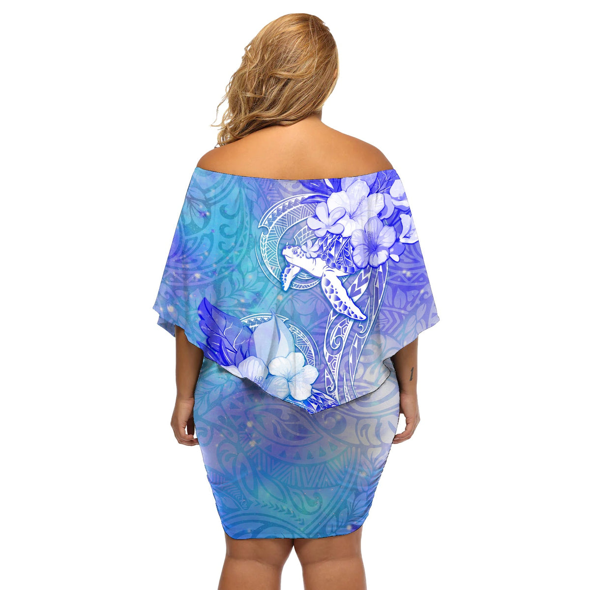 Paar Blaue Meeresschildkröte Herz Liebe Off Schulter Kurzes Kleid blumen LT05