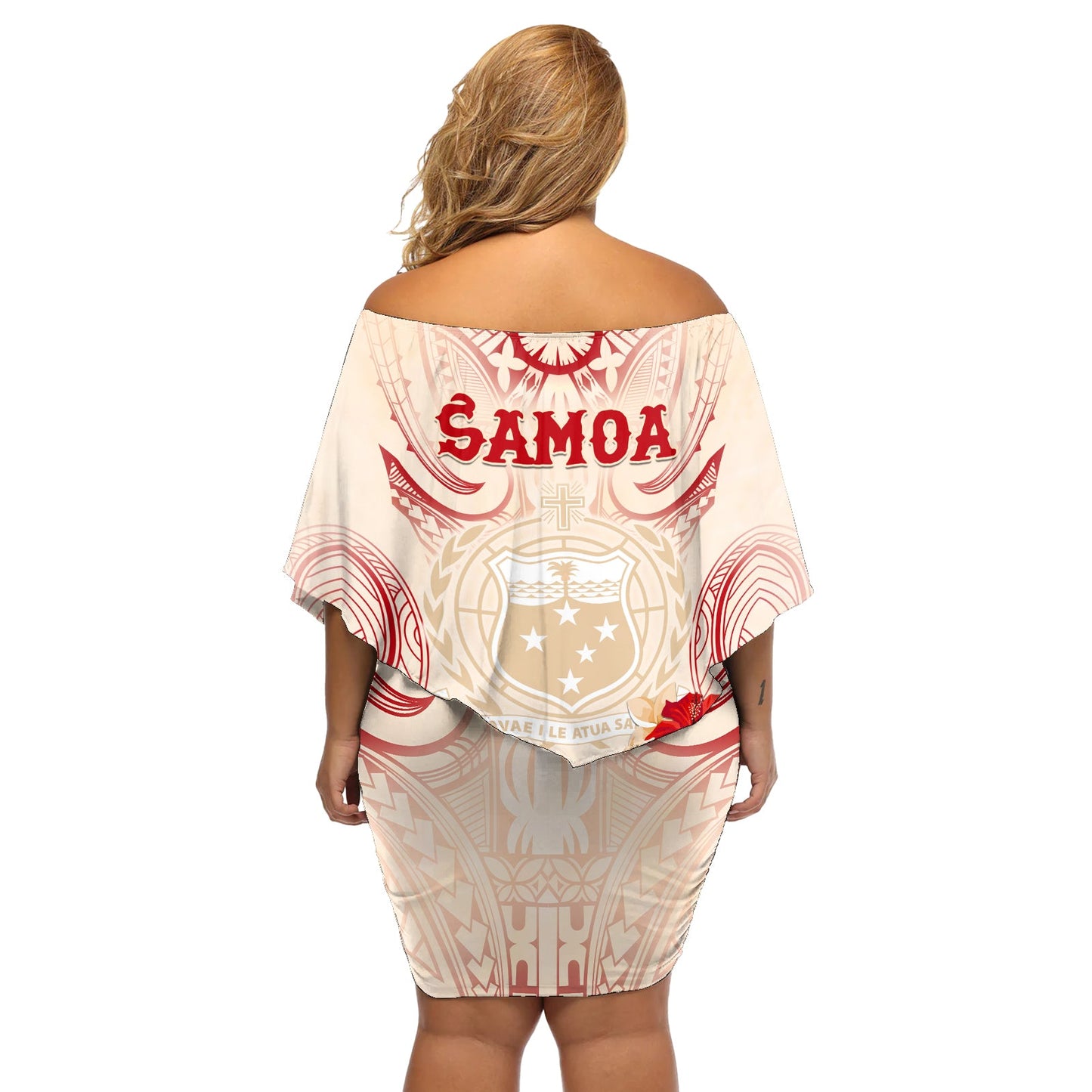 Siva Samoa Schulterfreies kurzes Kleid blumen Samoan Taupou mit polynesischem Muster LT05