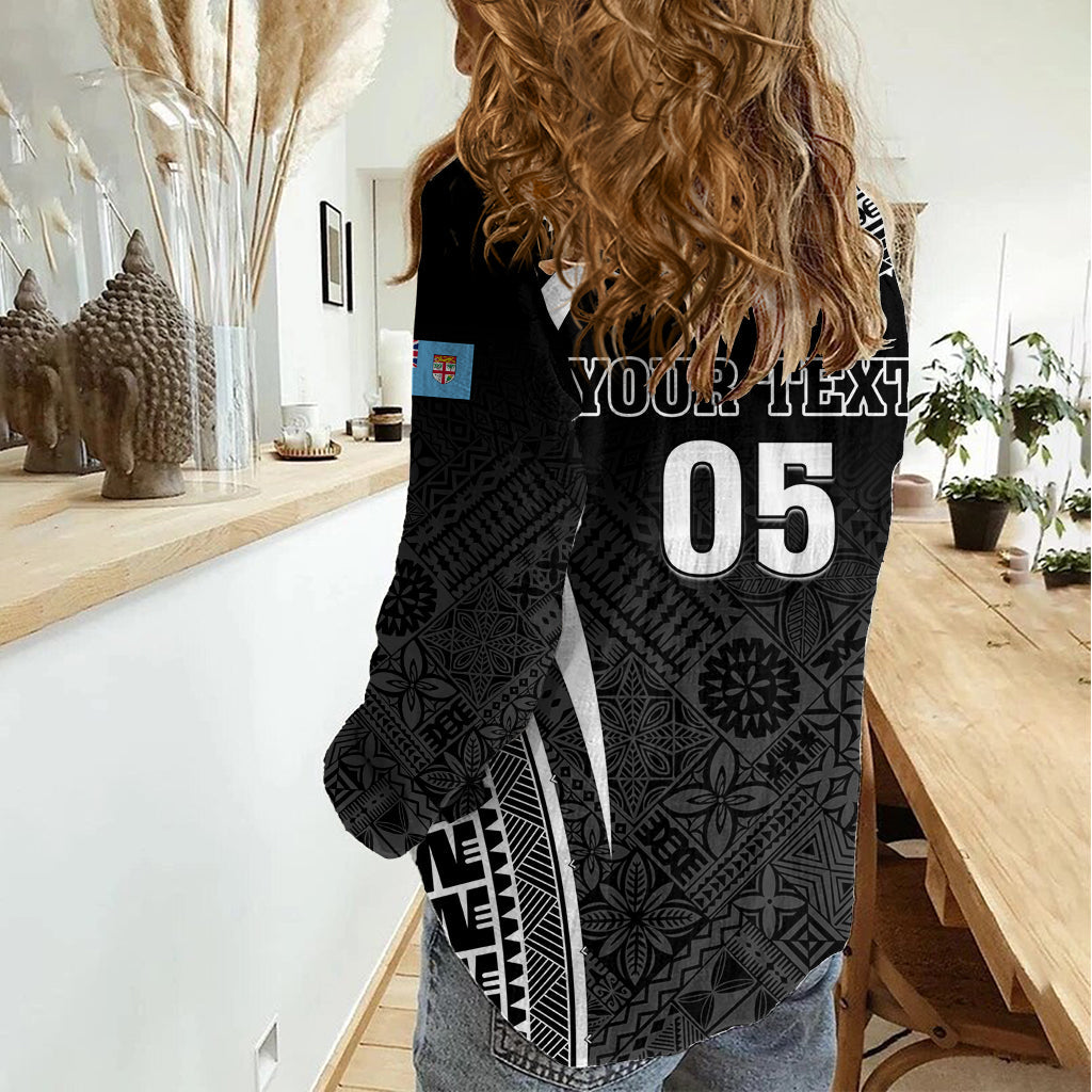 Benutzerdefinierte Fiji Rugby Frauen Casual Shirt Fijian Warrior Schwarz LT05