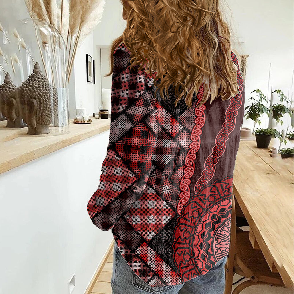 Neuseeland Aotearoa Damen Freizeithemd Maori Harakeke Webmuster Rot LT05