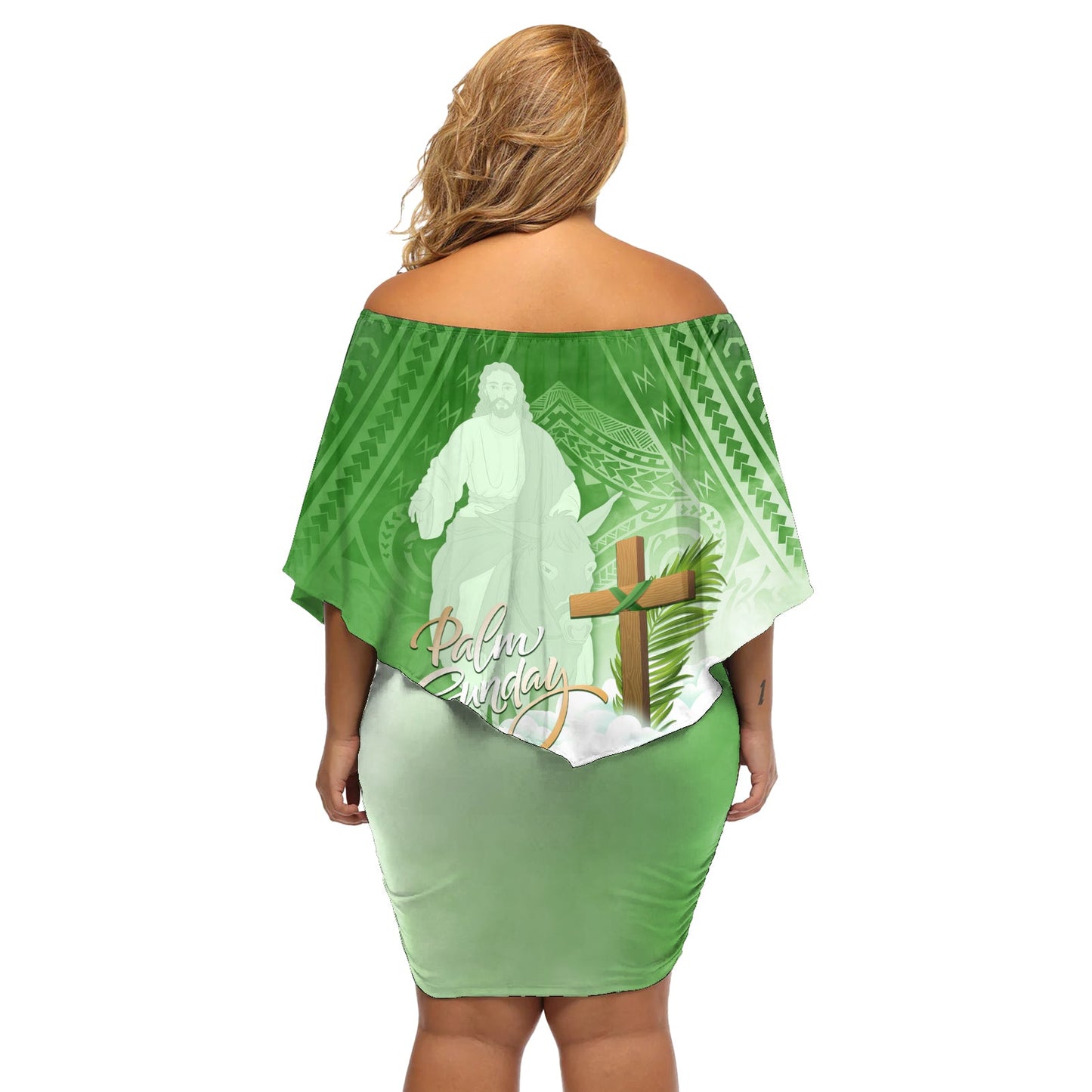 Happy Palm Sunday – Schulterfreies, kurzes Kleid blumen mit polynesischem Muster LT05
