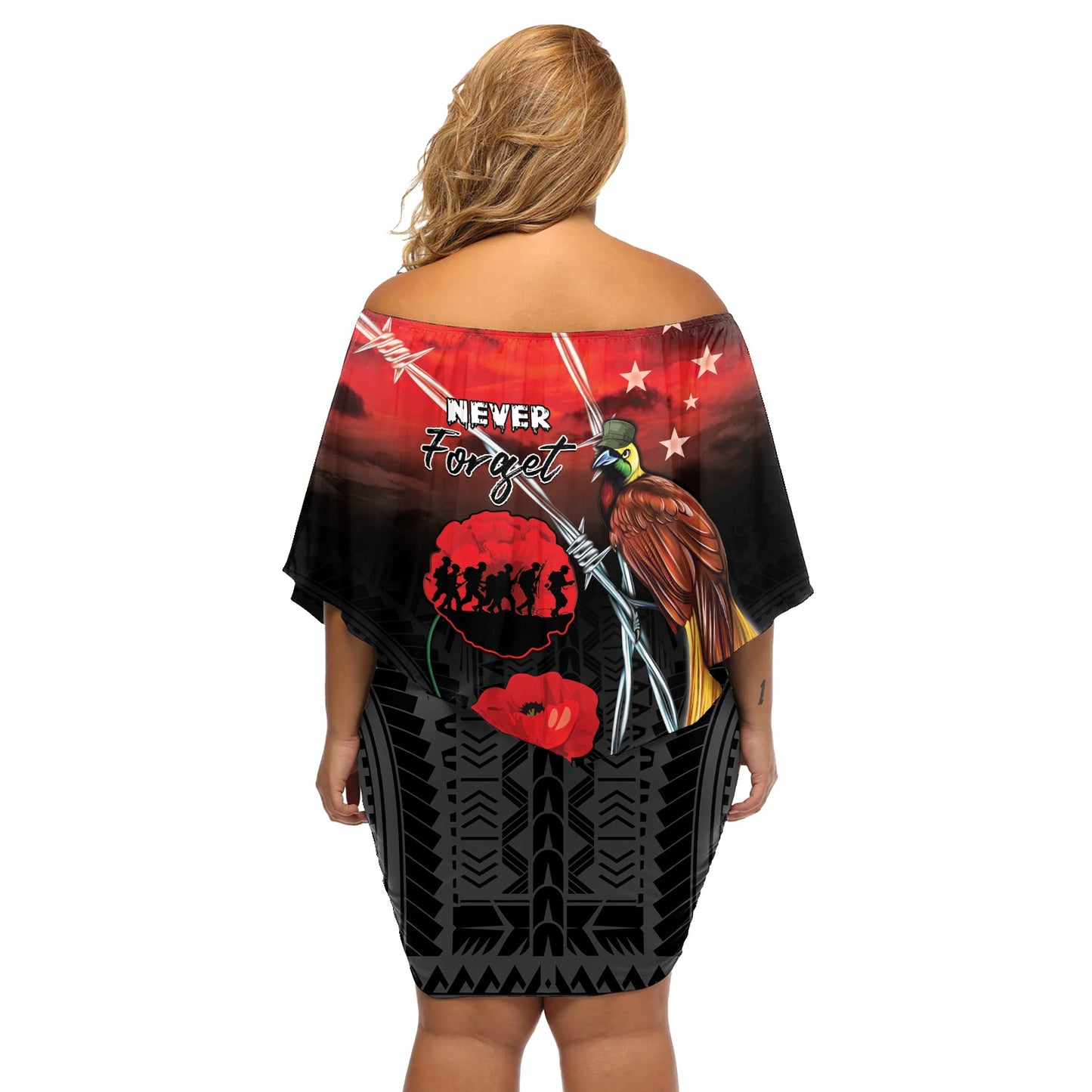 Papua-Neuguinea Gedenktag Schulterfreies Kurzes Kleid mit blumen Lest We Forget LT05