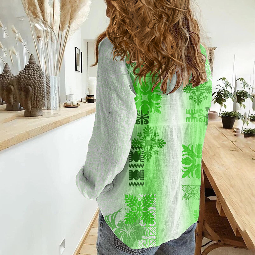 Hawaiian Quilt Damen Freizeithemd Vintage Muster Grün LT05