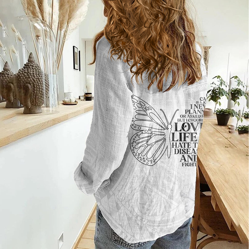 Lungenkrebs Bewusstsein Frauen Casual Shirt nie aufgeben polynesischen Stil LT05