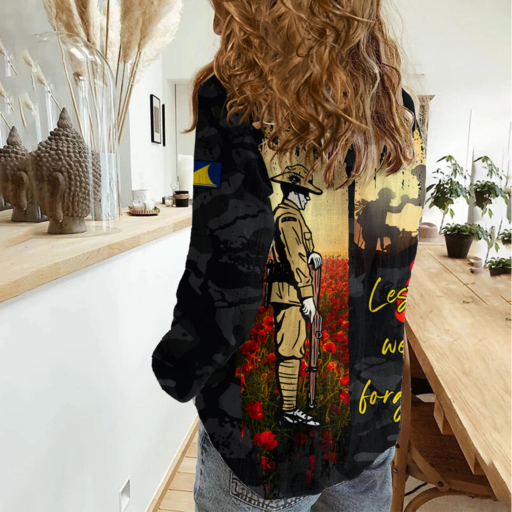 Tokelau ANZAC Day Damen Freizeithemd Lest We Forget LT05