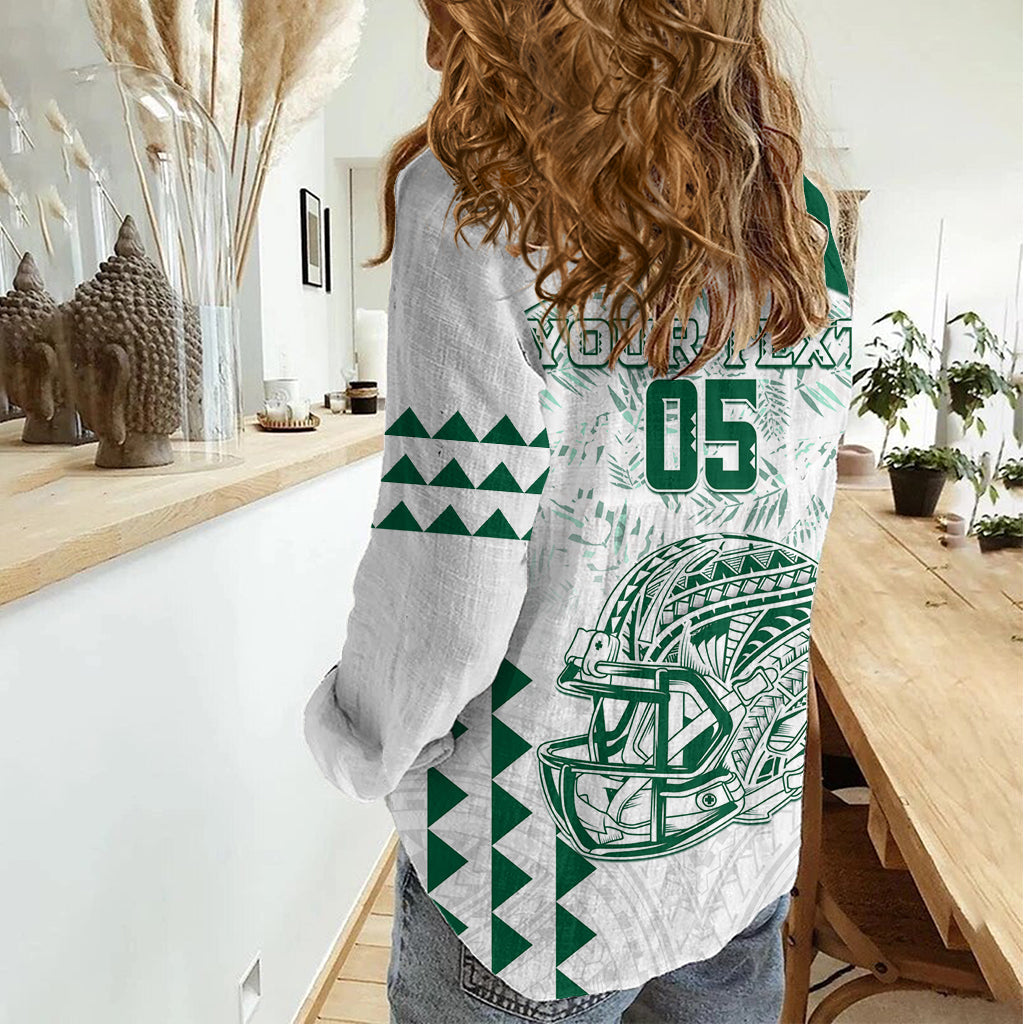Benutzerdefinierte Hawaii Fußball Frauen Casual Shirt Regenbogen Krieger Kakau Muster LT05