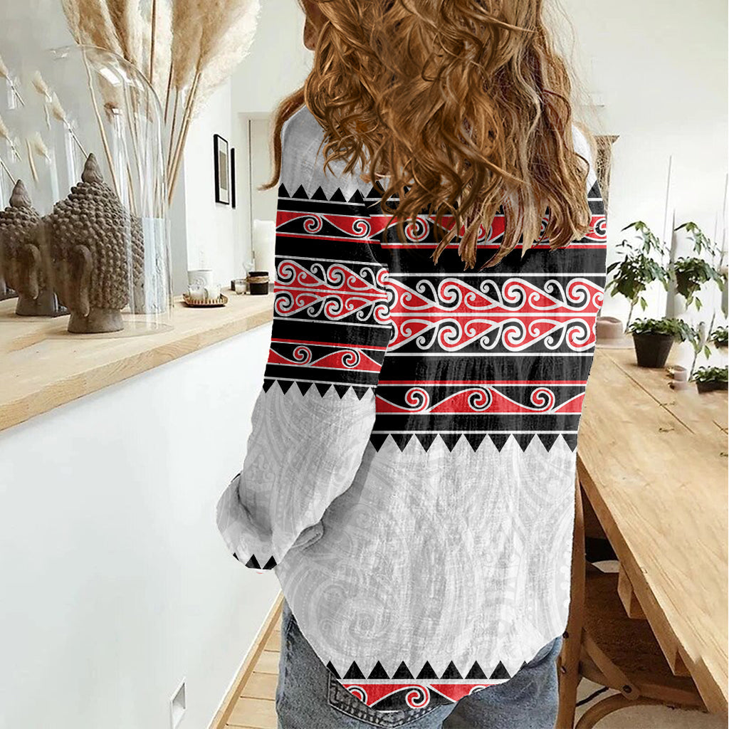 Neuseeland Aotearoa Frauen Casual Shirt mit Kowhaiwhai Muster rote Version LT05