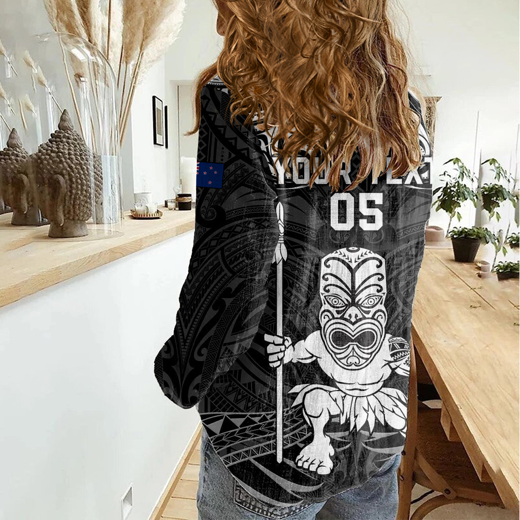 Benutzerdefinierte Neuseeland Maori Taiaha Frauen Casual Shirt Tiki Krieger Schwarz LT05