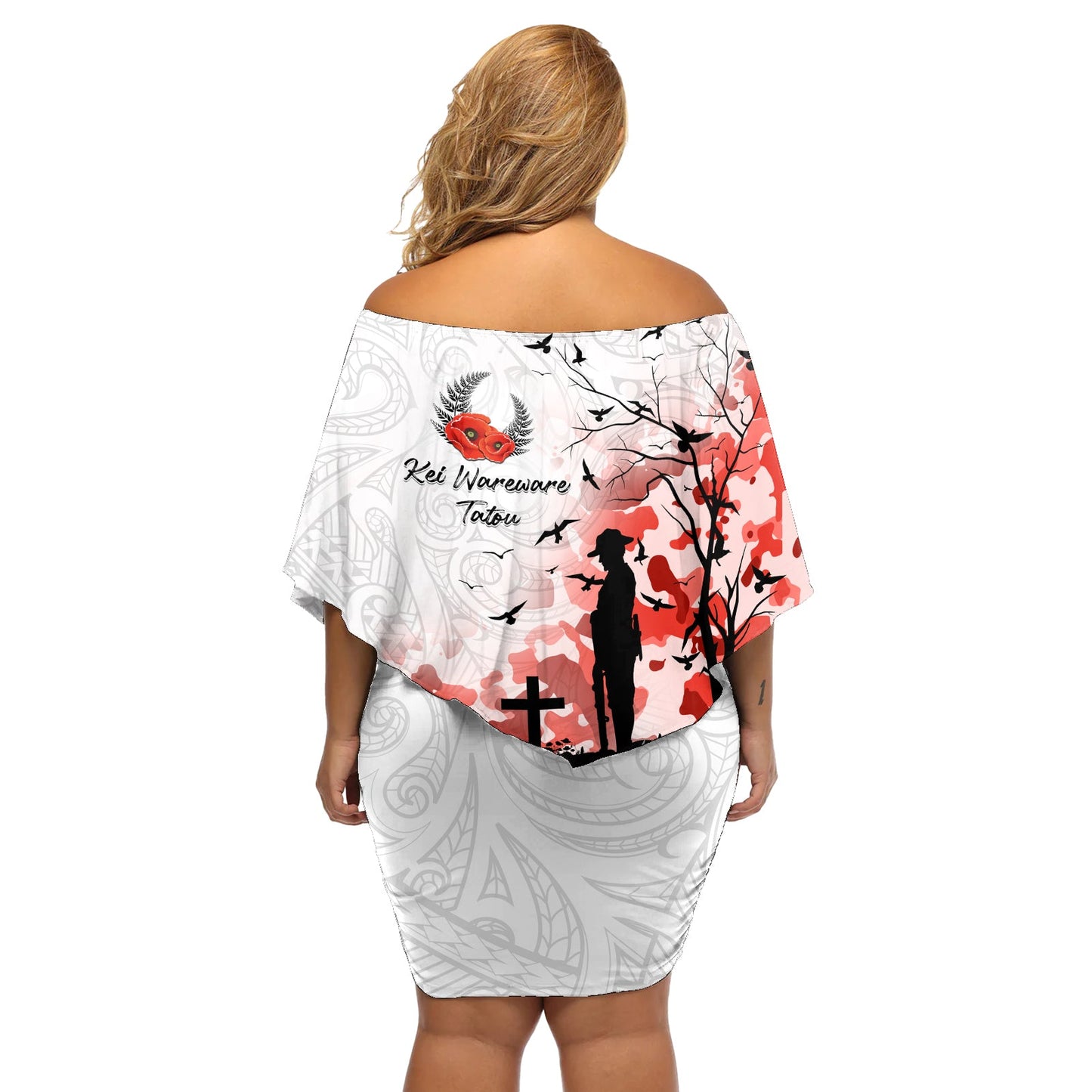 Kei Wareware Tatou Neuseeland ANZAC Day schulterfreies kurzes Kleid blumen Lest We Forget LT05