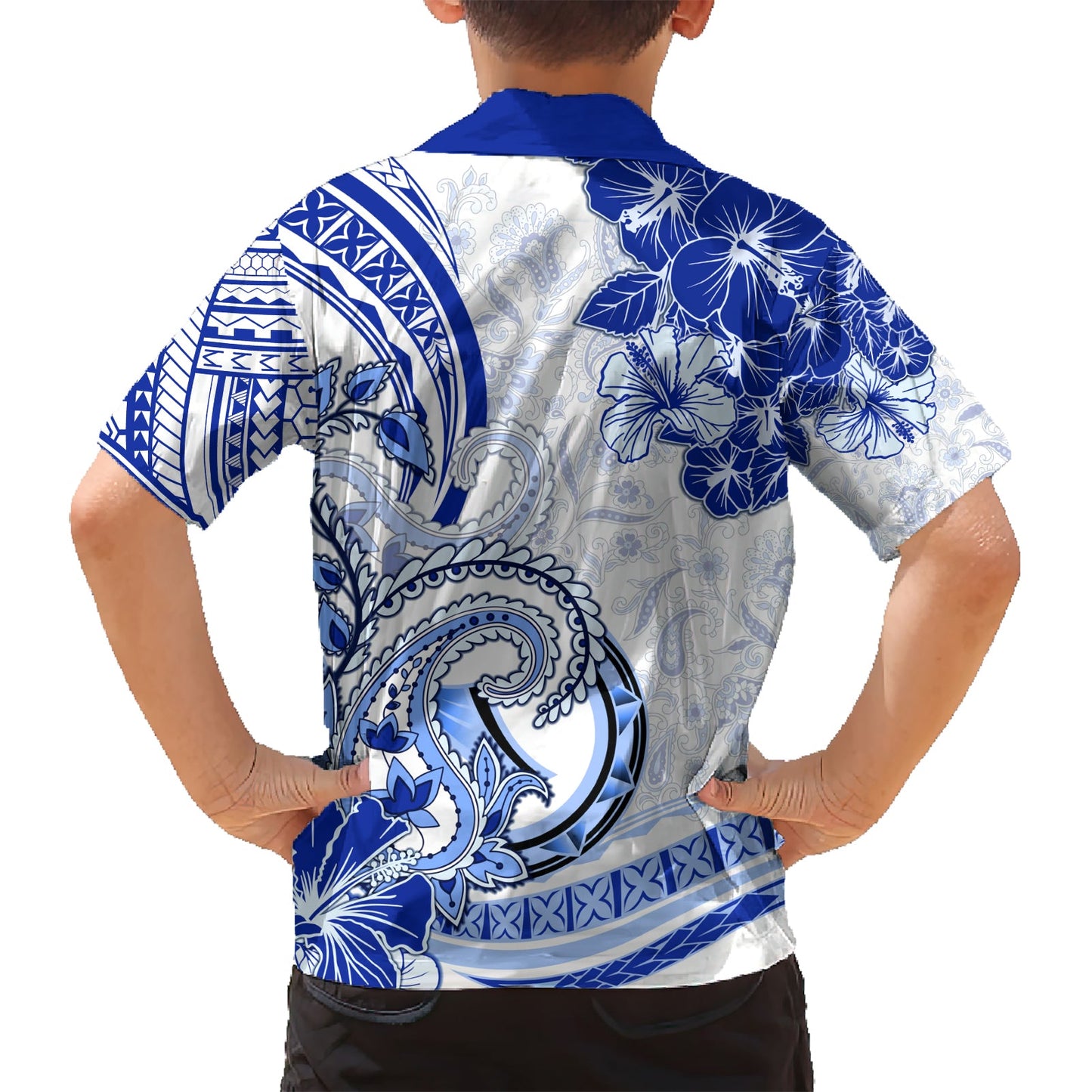 Polynesia Paisley Hawaiihemd Mix Marineblau Polynesianisches Muster LT05
