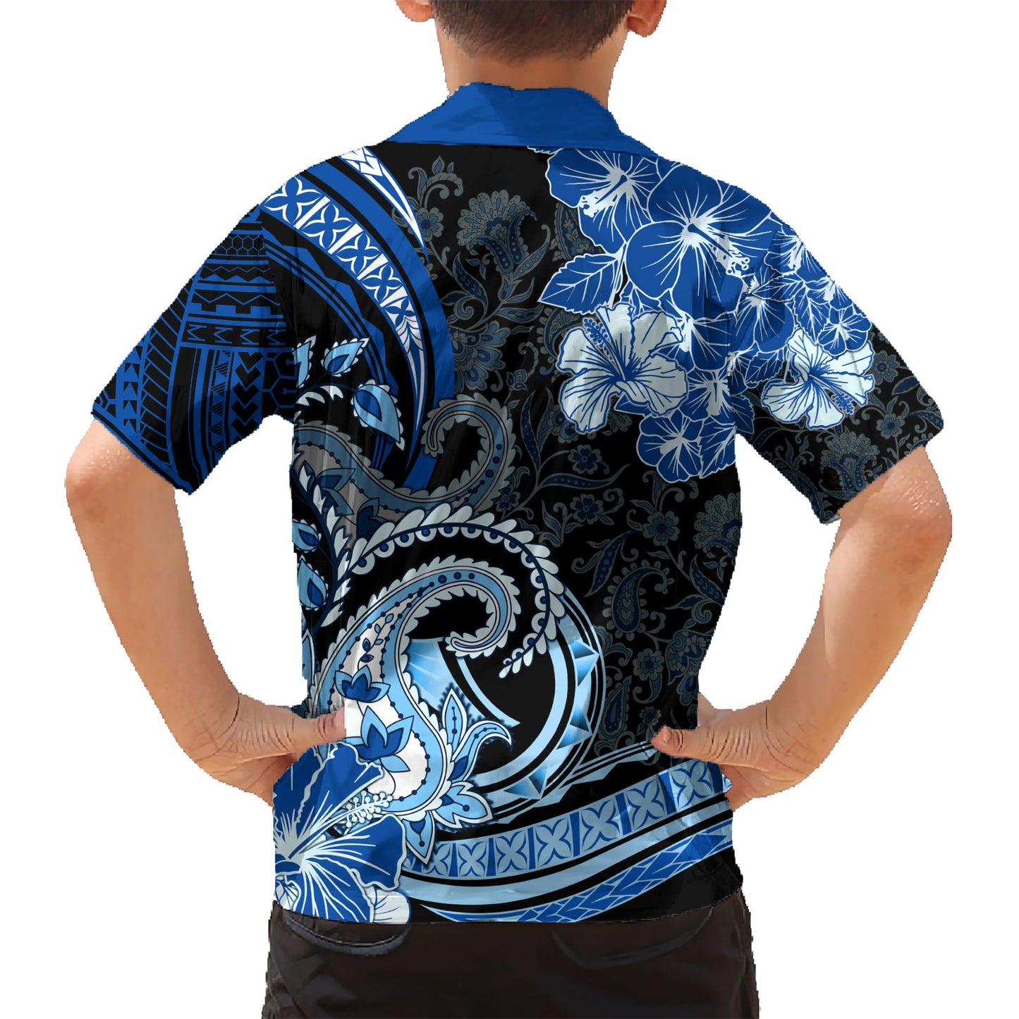 Polynesia Paisley Hawaiihemd Mix Blau Polynesianisches Muster LT05