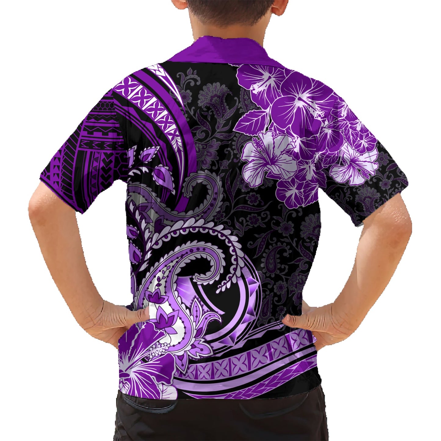Polynesia Paisley Hawaiihemd Mix Lila Polynesianisches Muster LT05