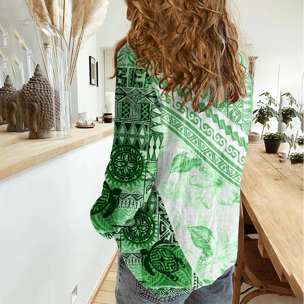 Hawaiianisches Tapa-Hemd für Damen, traditionelles Vintage-Muster, Grün, LT05