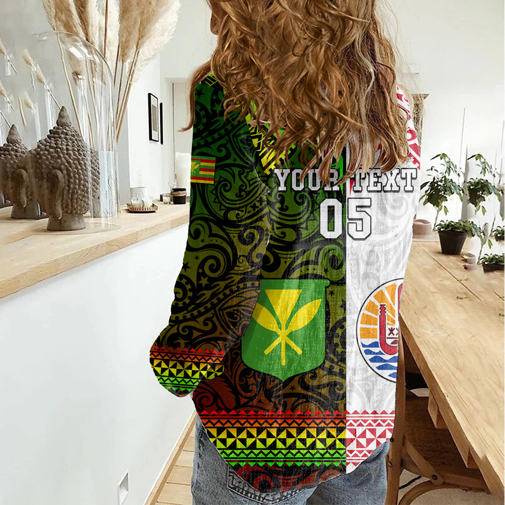 Benutzerdefinierte Hawaii und Tahiti Frauen Casual Shirt Wappen polynesischen Muster LT05