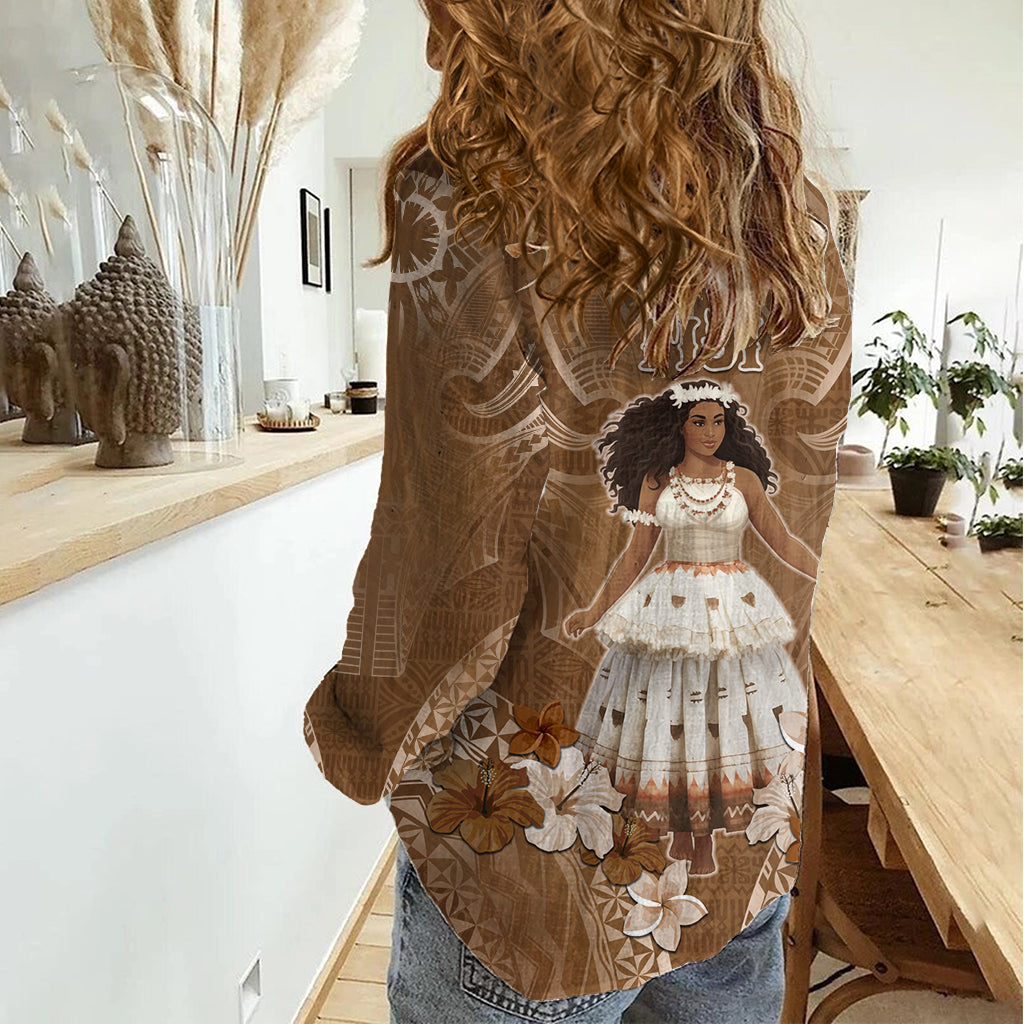 Bula Fiji Women's Day Damen Freizeithemd mit fidschianischem Tapa-Muster LT05