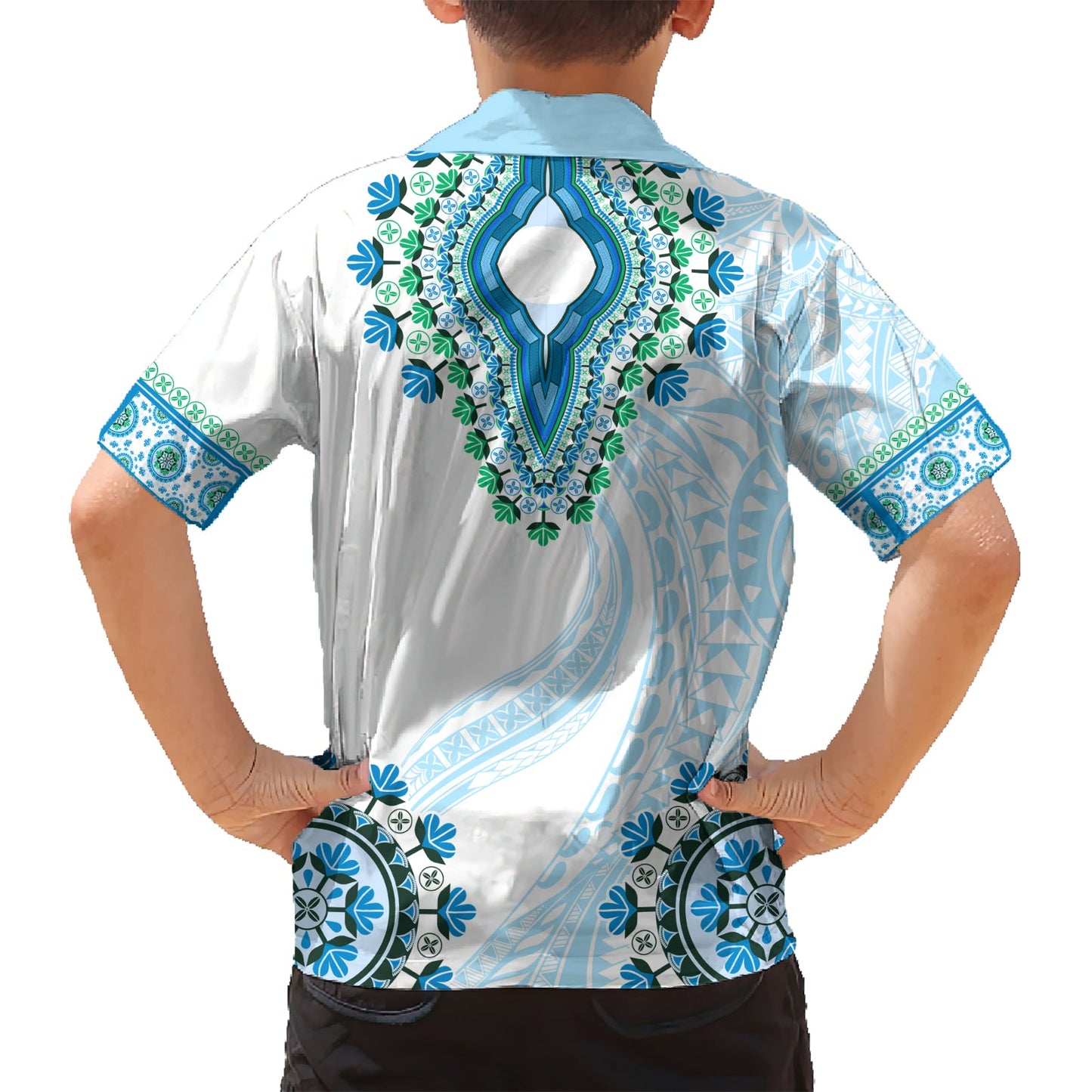 Afrika Dashiki Hawaiihemd mit polynesischem Muster Blaue Version LT05
