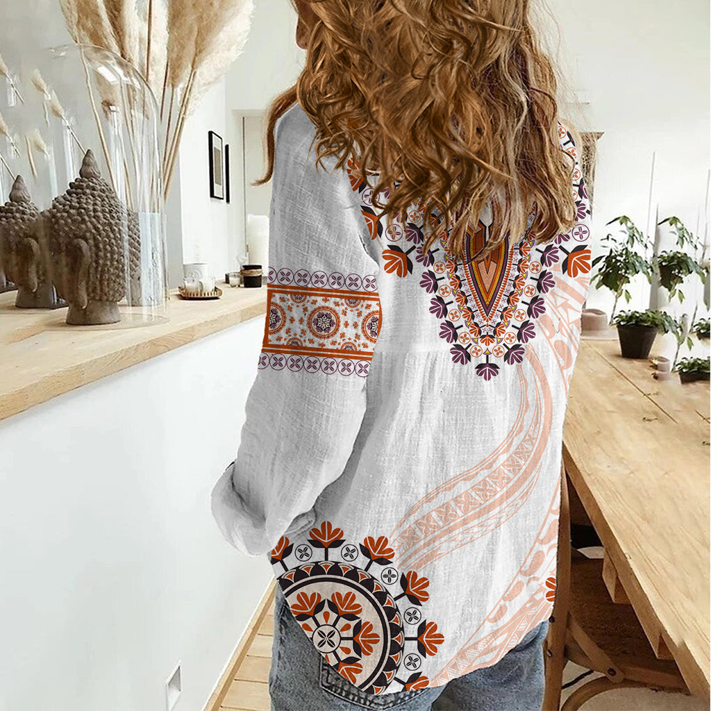 Afrika Dashiki Damen Freizeithemd mit polynesischem Muster Beige Version LT05