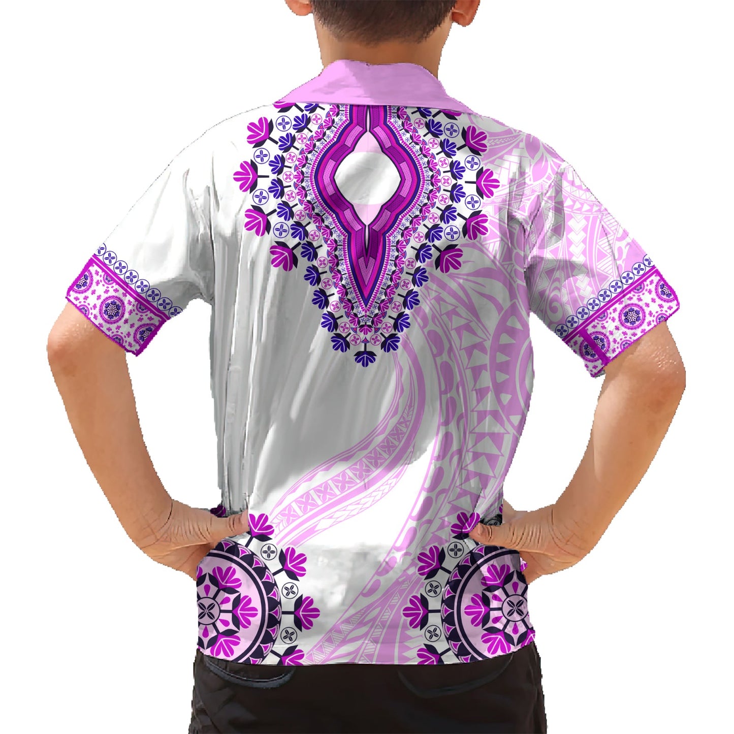 Afrika Dashiki Hawaiihemd mit polynesischem Muster Rosa Version LT05