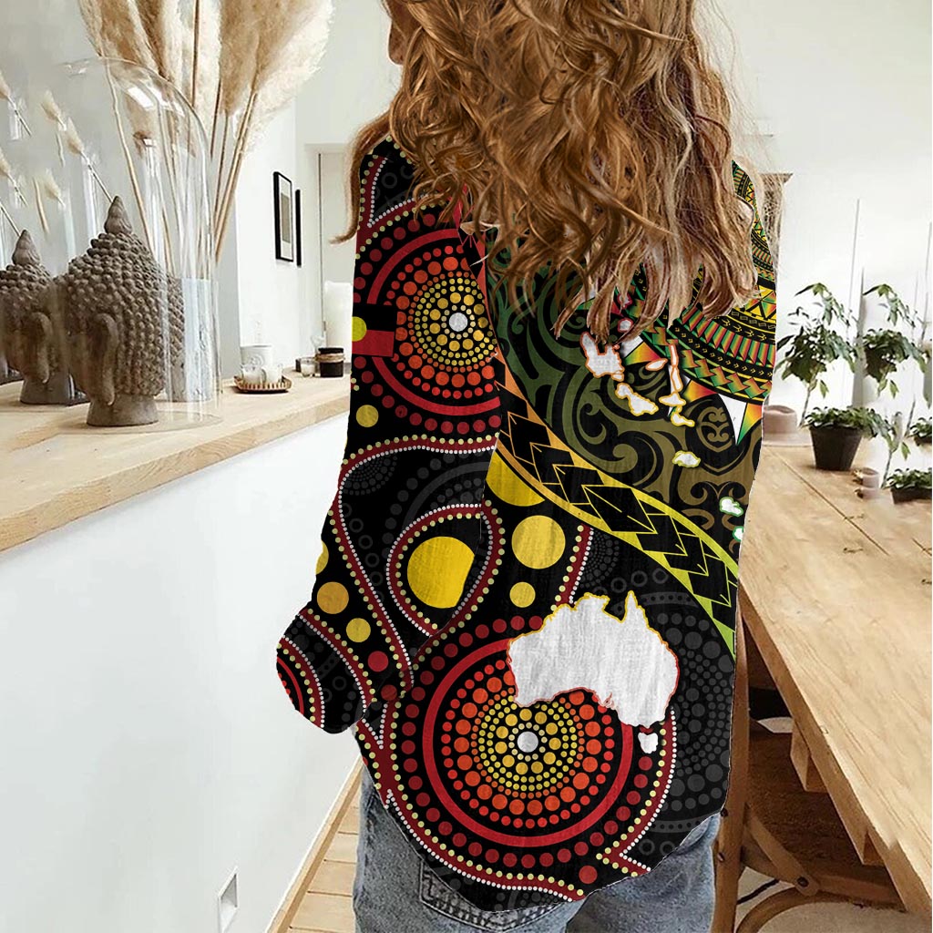 Vanuatu und Australien Aborigine-Frauen Casual Shirt Iguana und Känguru zusammen LT05