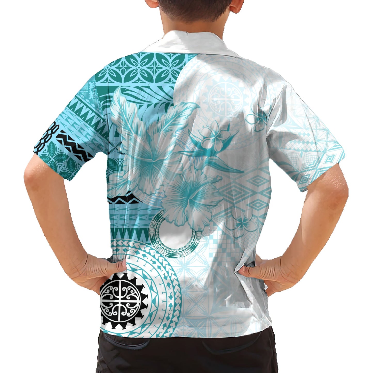 Samoa Siapo-Muster mit blaugrünem Hibiskus-Hawaii-Hemd LT05