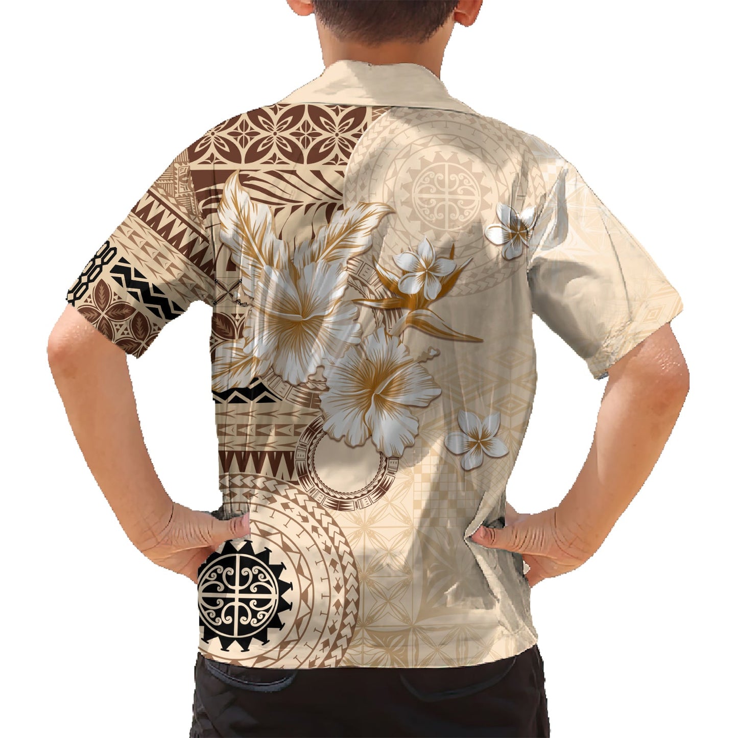 Samoa Siapo-Muster mit beigem Hibiskus-Hawaii-Hemd LT05