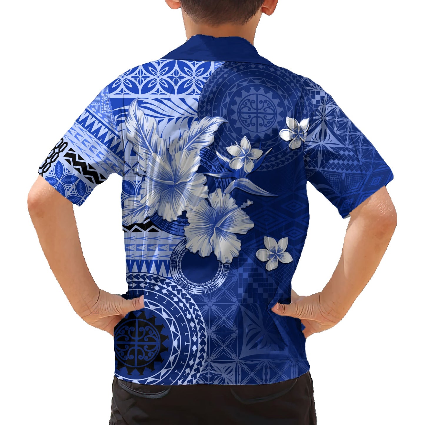 Samoa Siapo-Muster mit marineblauem Hibiskus-Hawaii-Hemd LT05