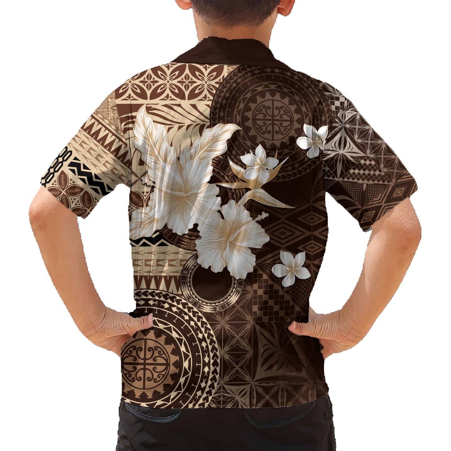 Samoa Siapo-Muster mit braunem Hibiskus-Hawaii-Hemd LT05