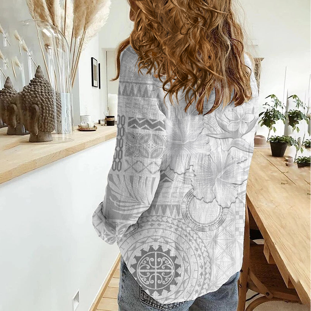 Samoa Siapo Muster mit weißem Hibiskus Frauen Casual Shirt LT05