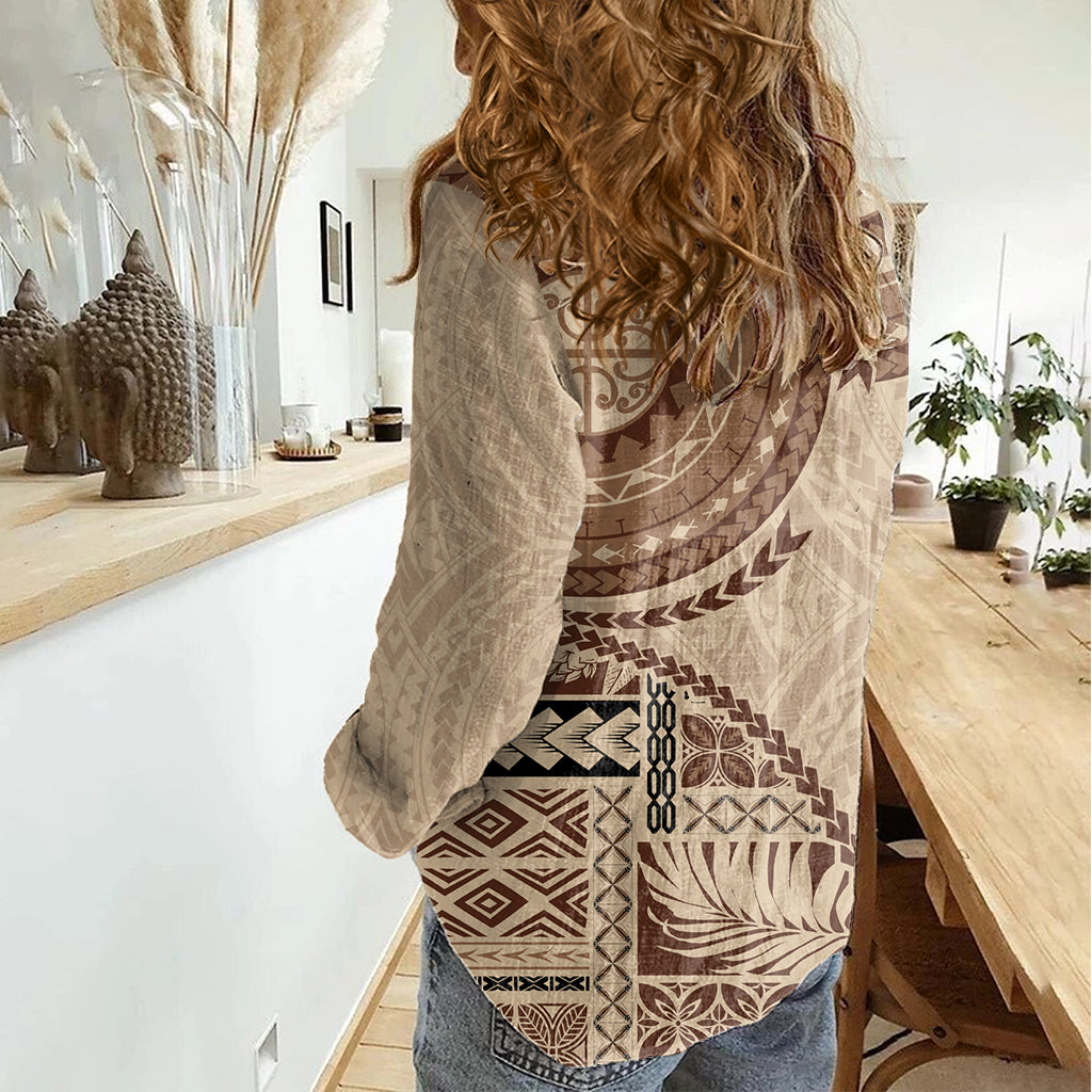 Samoa Siapo Muster Einfacher Stil Damen Freizeithemd LT05