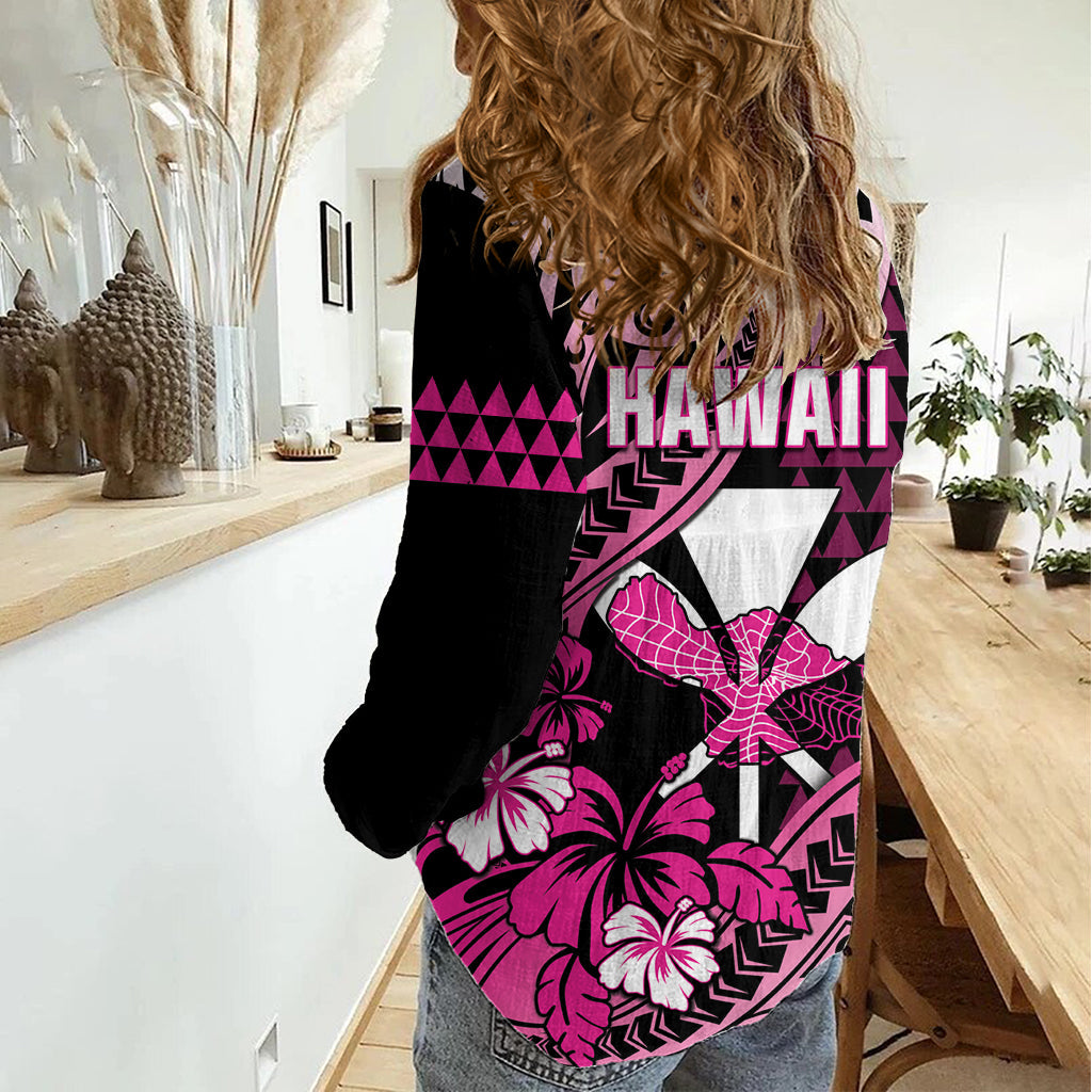 Hawaii Maui Upena Kiloi Damen Freizeithemd Kakau Tribal Muster Rosa Version LT05