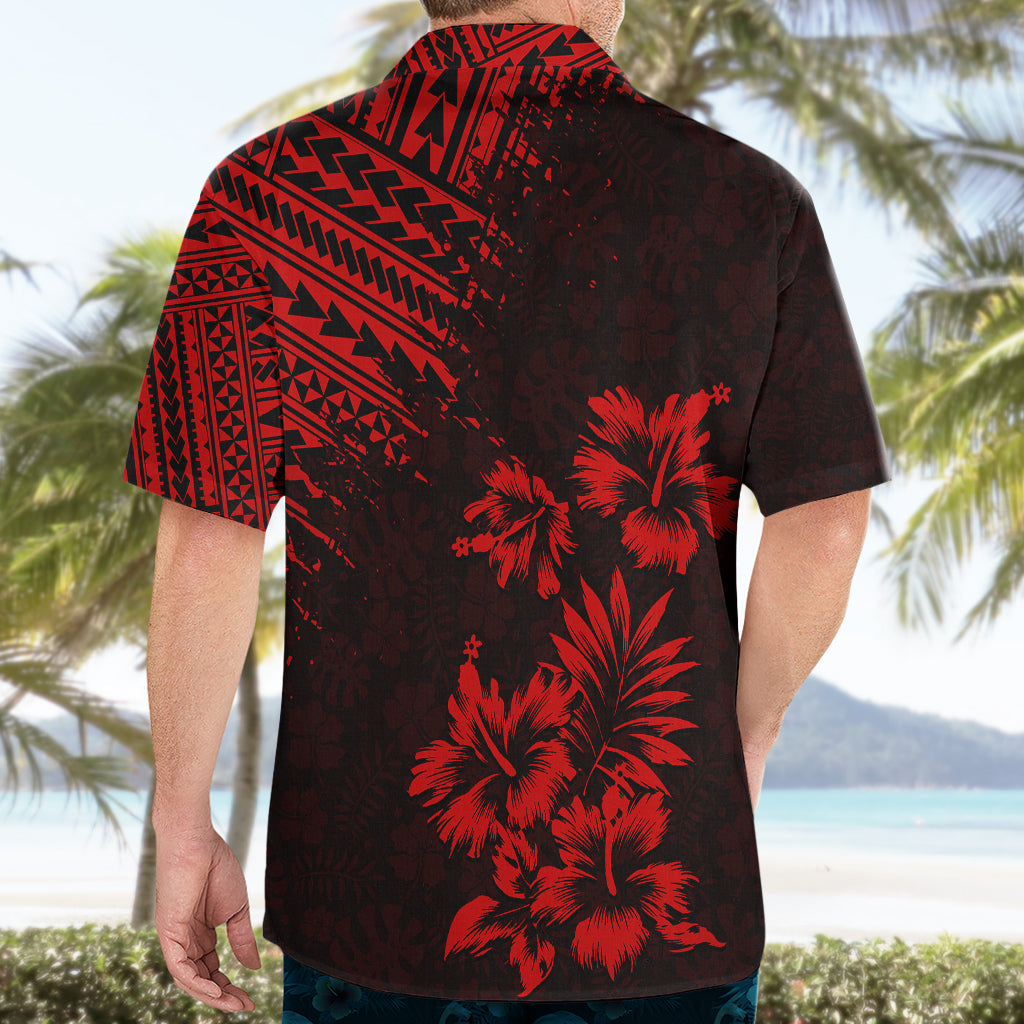 Hawaii Sommer Hawaiihemd Mix Polynesisch Schwarz-Rot LT6