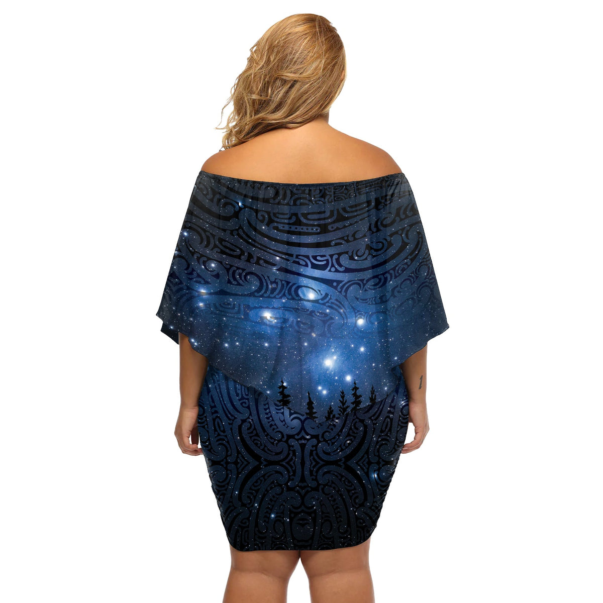 Matariki Te Tau Hou M�ori schulterfreies kurzes Kleider blumen Neuseeland Sternenhimmel LT7