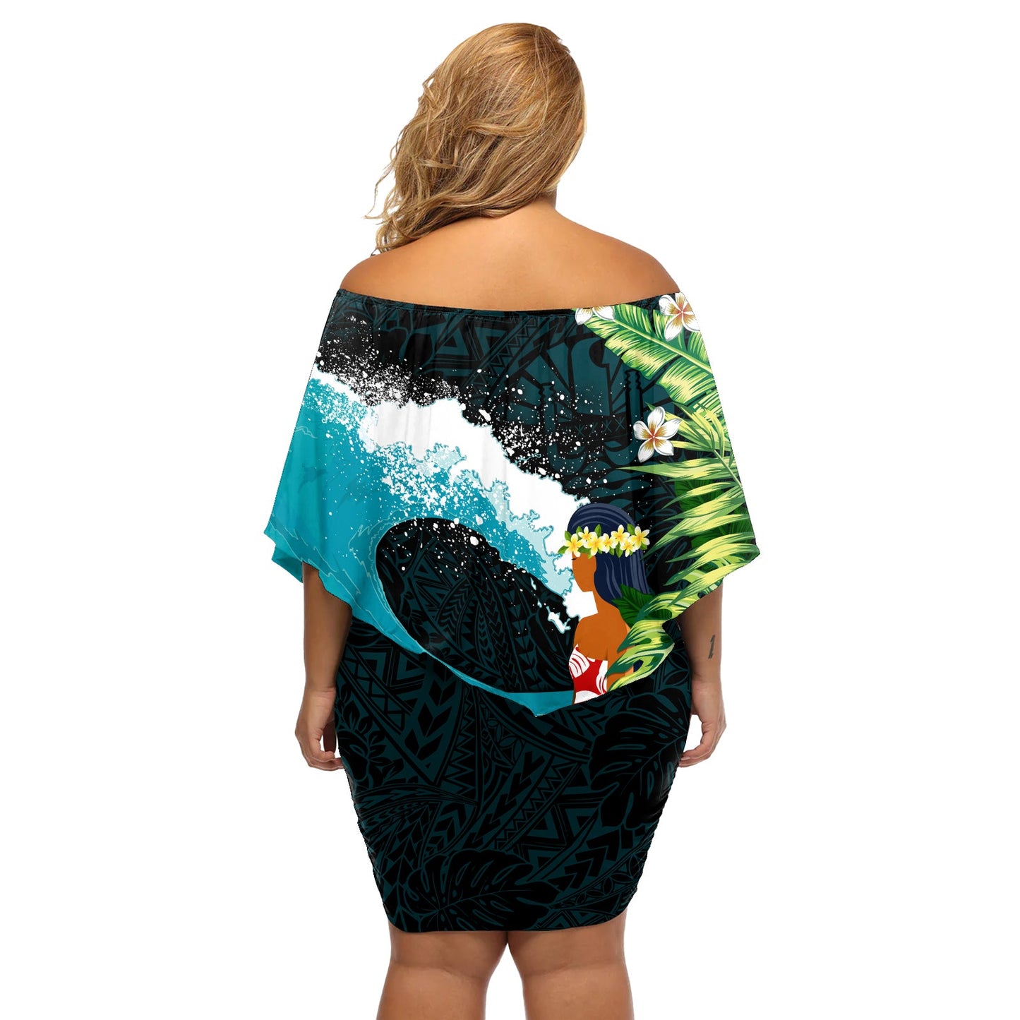 Tahiti Ia Orana Schulterfreies kurzes Kleid blumen Tahitian Vahine LT7