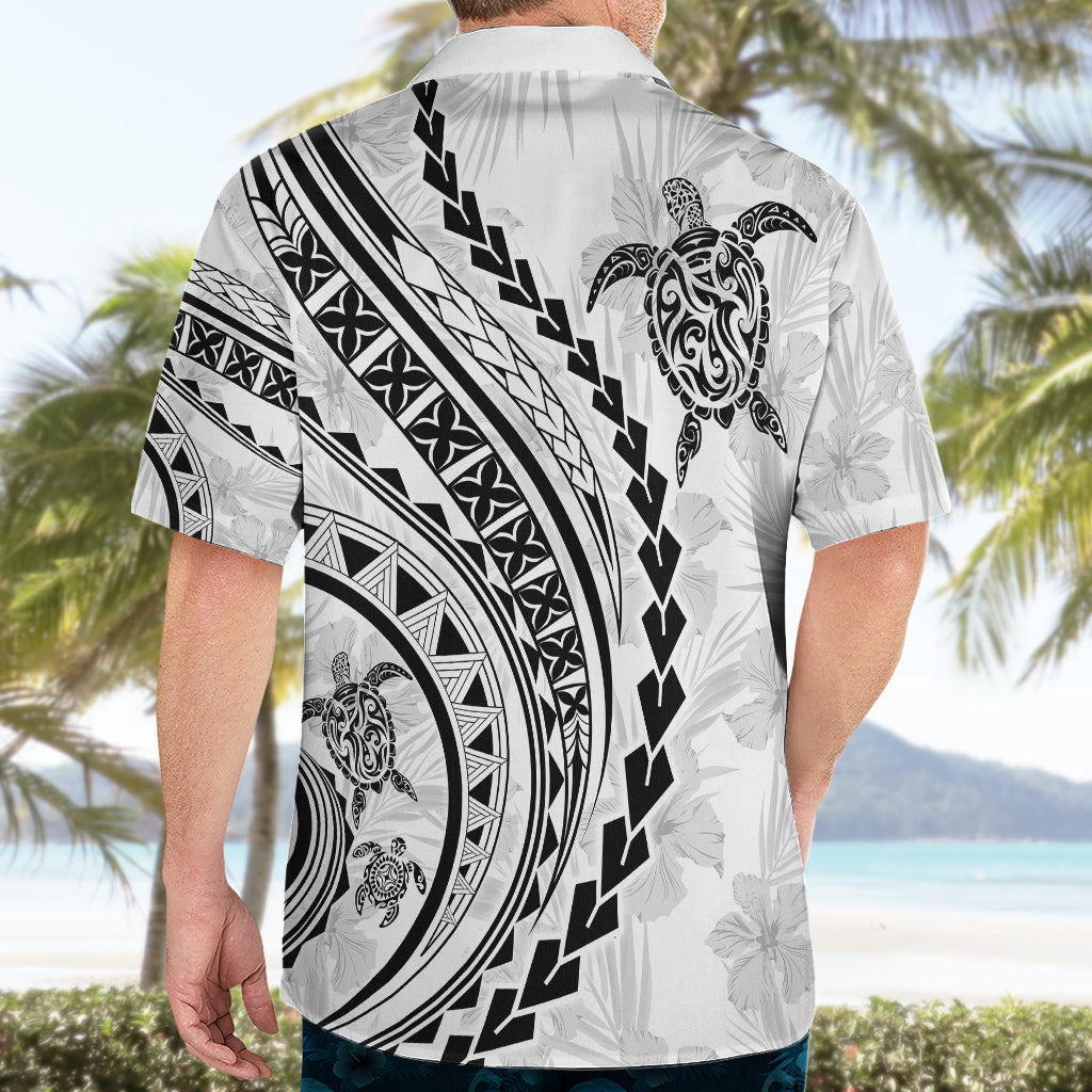 Polynesian Pride Hawaiihemd Turtle Hibiscus Luxus-Stil - Weiß LT7