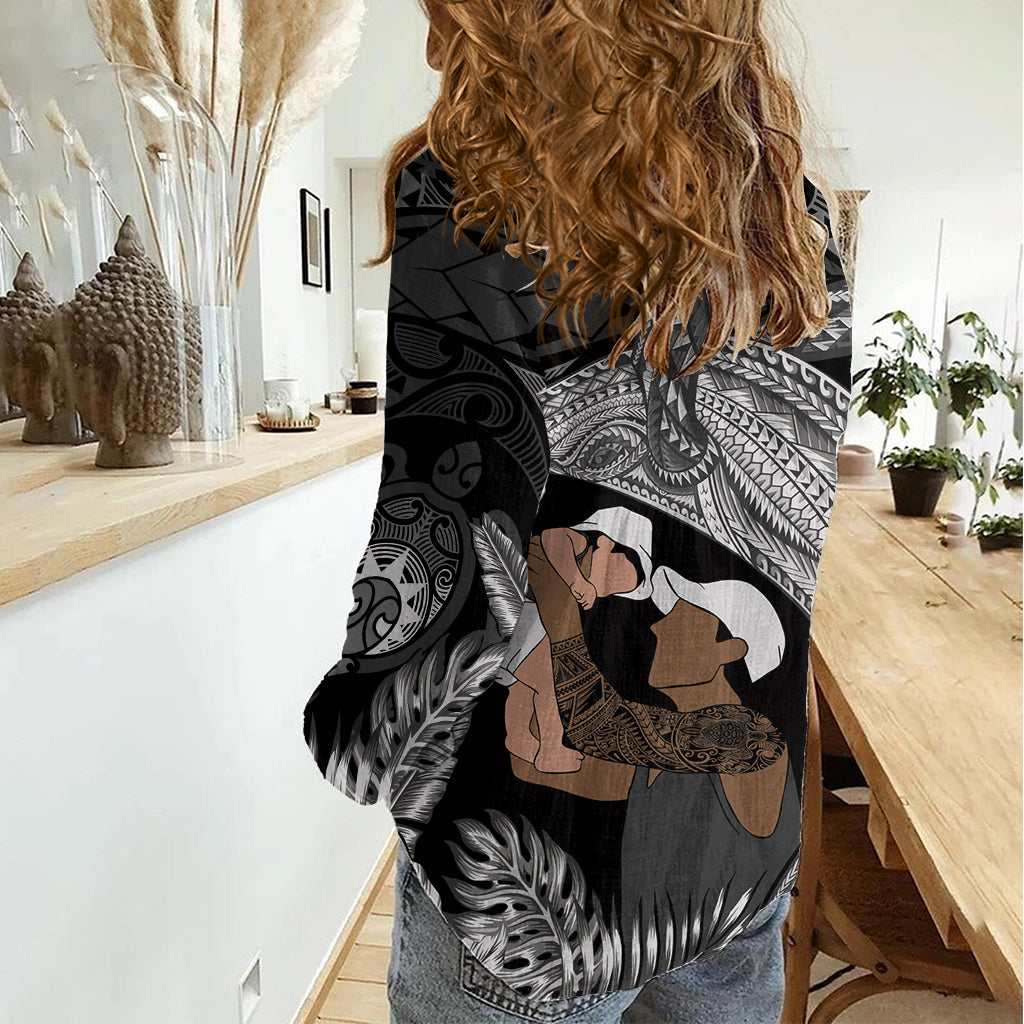 Vatertag Polynesian Muster Frauen Casual Shirt Tropical Buckelwal - Schwarz LT7