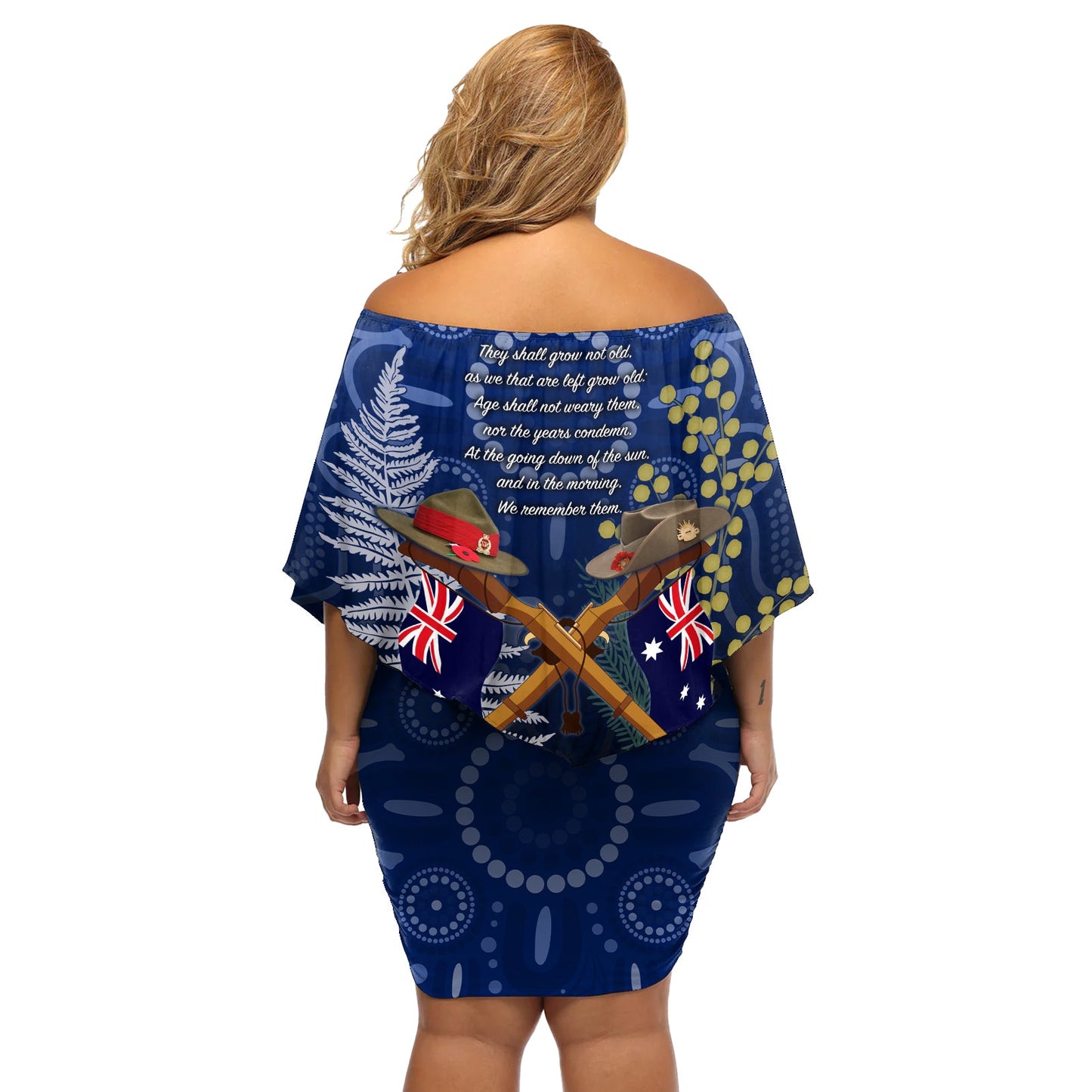 Anzac Off Shoulder Kurzes Kleid blumen Ausralia Aboriginal Mix Neuseeland Schlapphüte LT7
