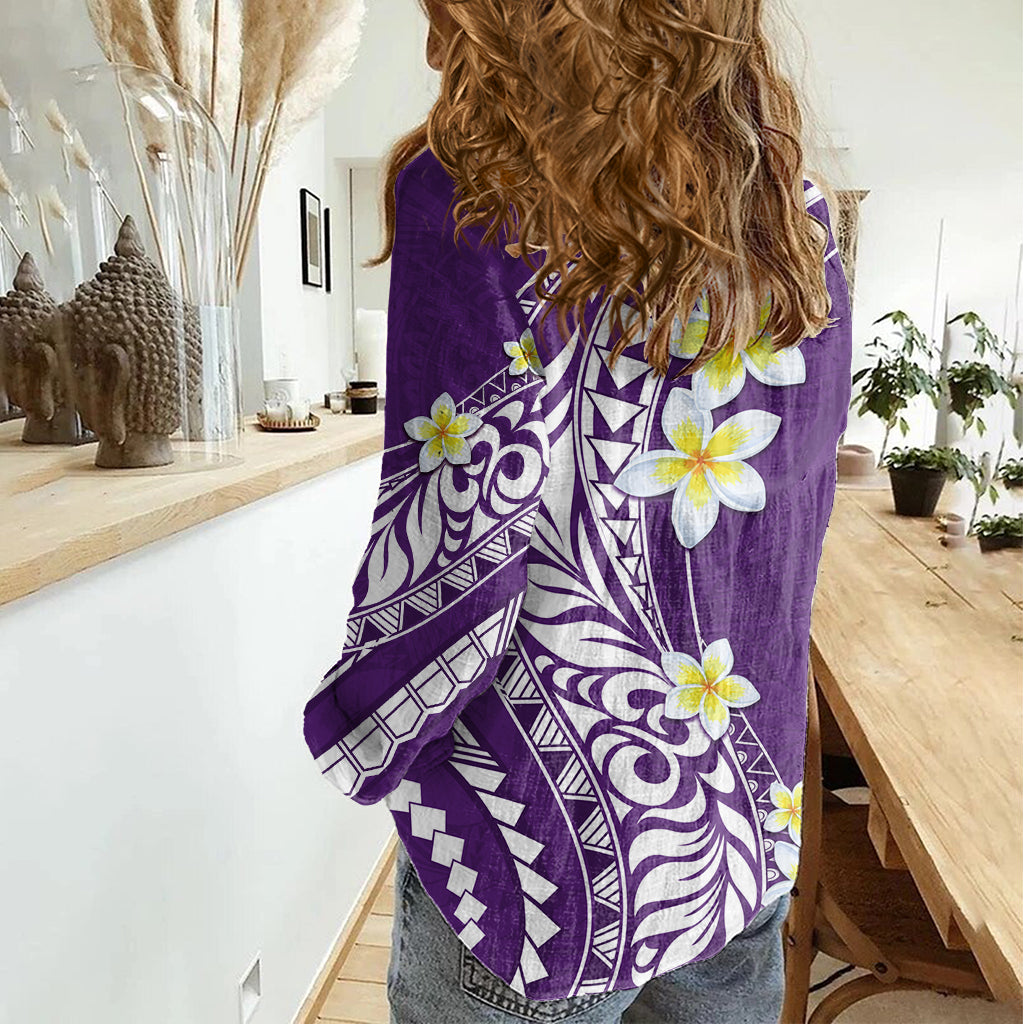 Hawaii Aloha Damen Freizeithemd Plumeria Vintage - Violett LT7