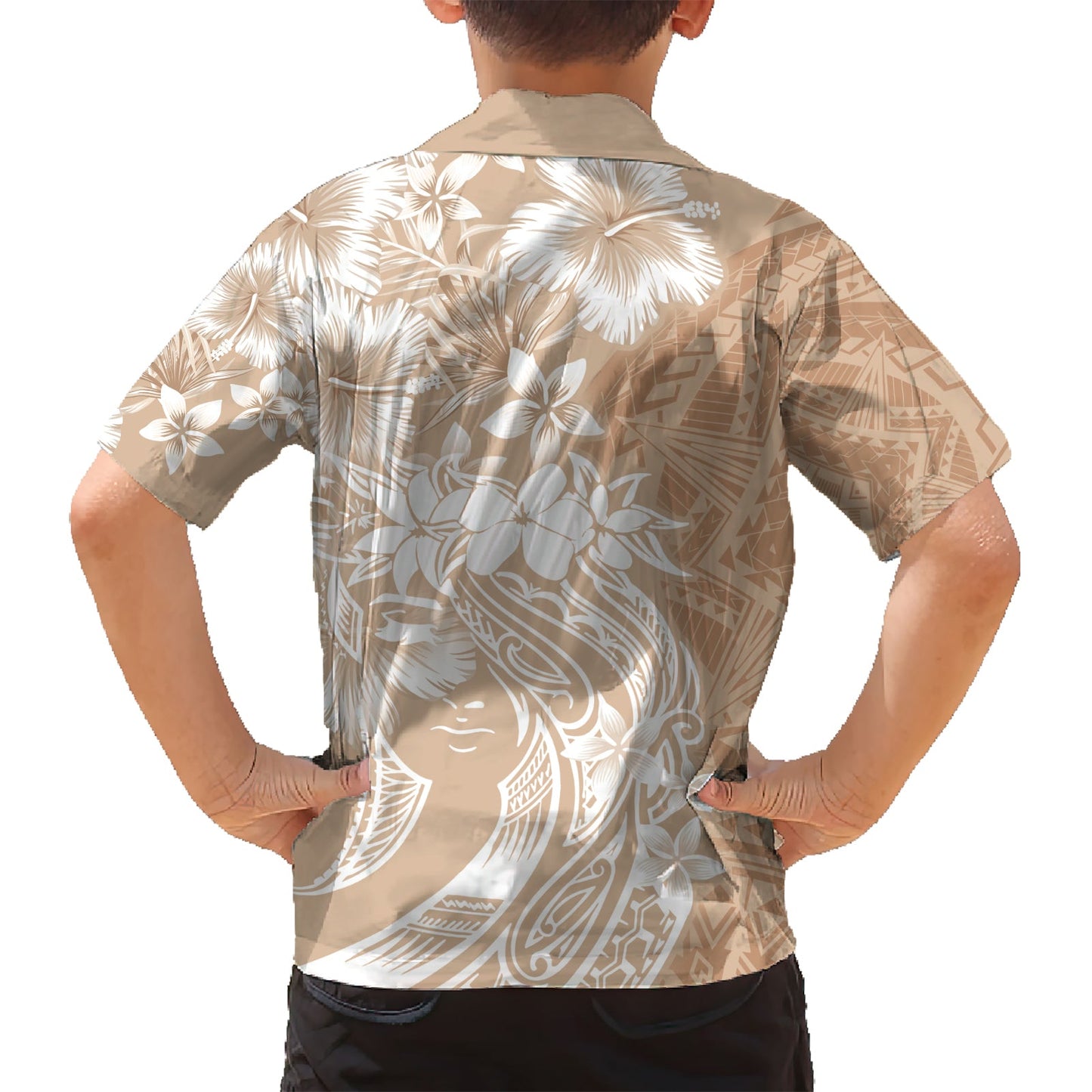 Polynesisches Hawaiihemd zum Frauentag Plumeria Passion - Beige LT7