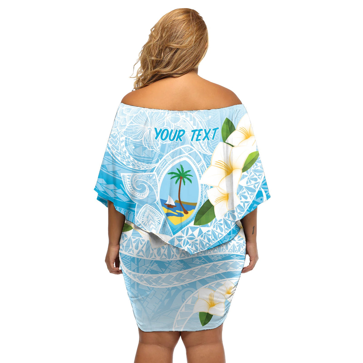 Guam Chamorro Guasali Blumen schulterfreies kurzes Kleid mit blumen Aqua Gradient LT7