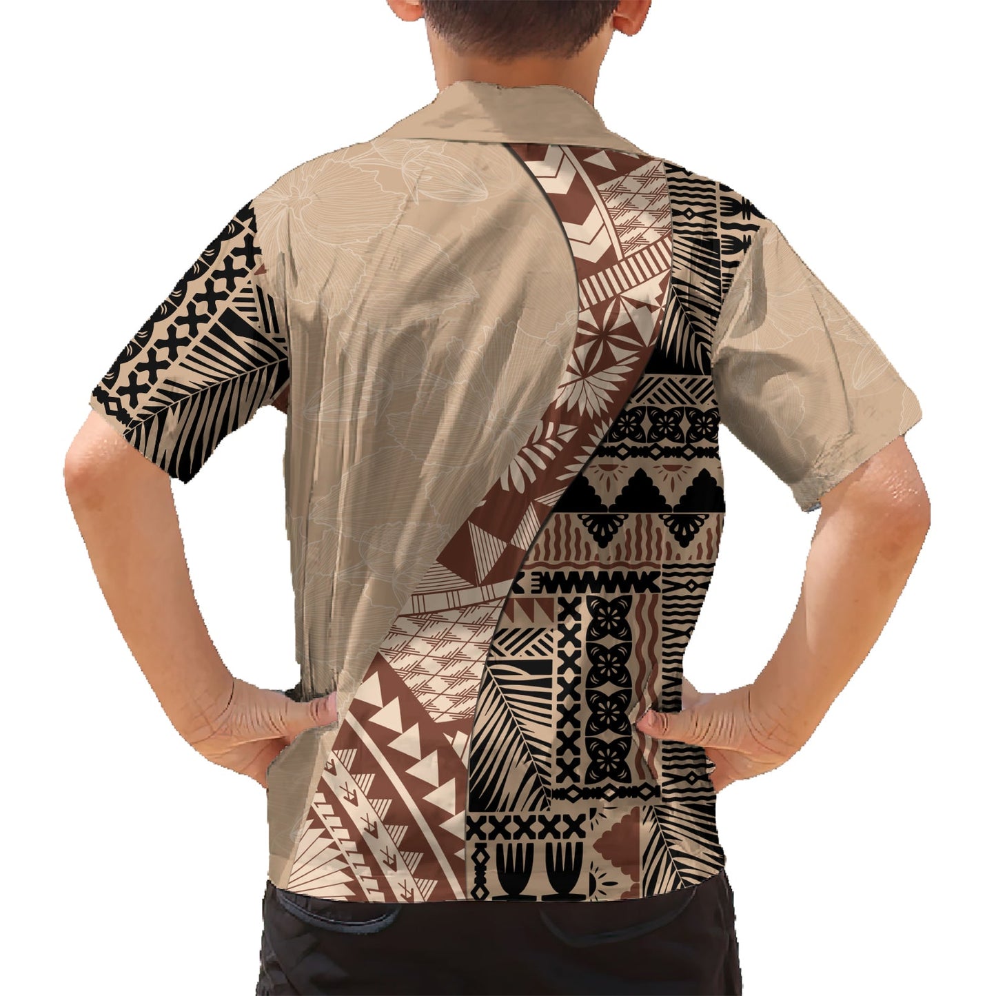 Bula Fiji Hawaiihemd Tribal Masi Tapa - Beige LT7