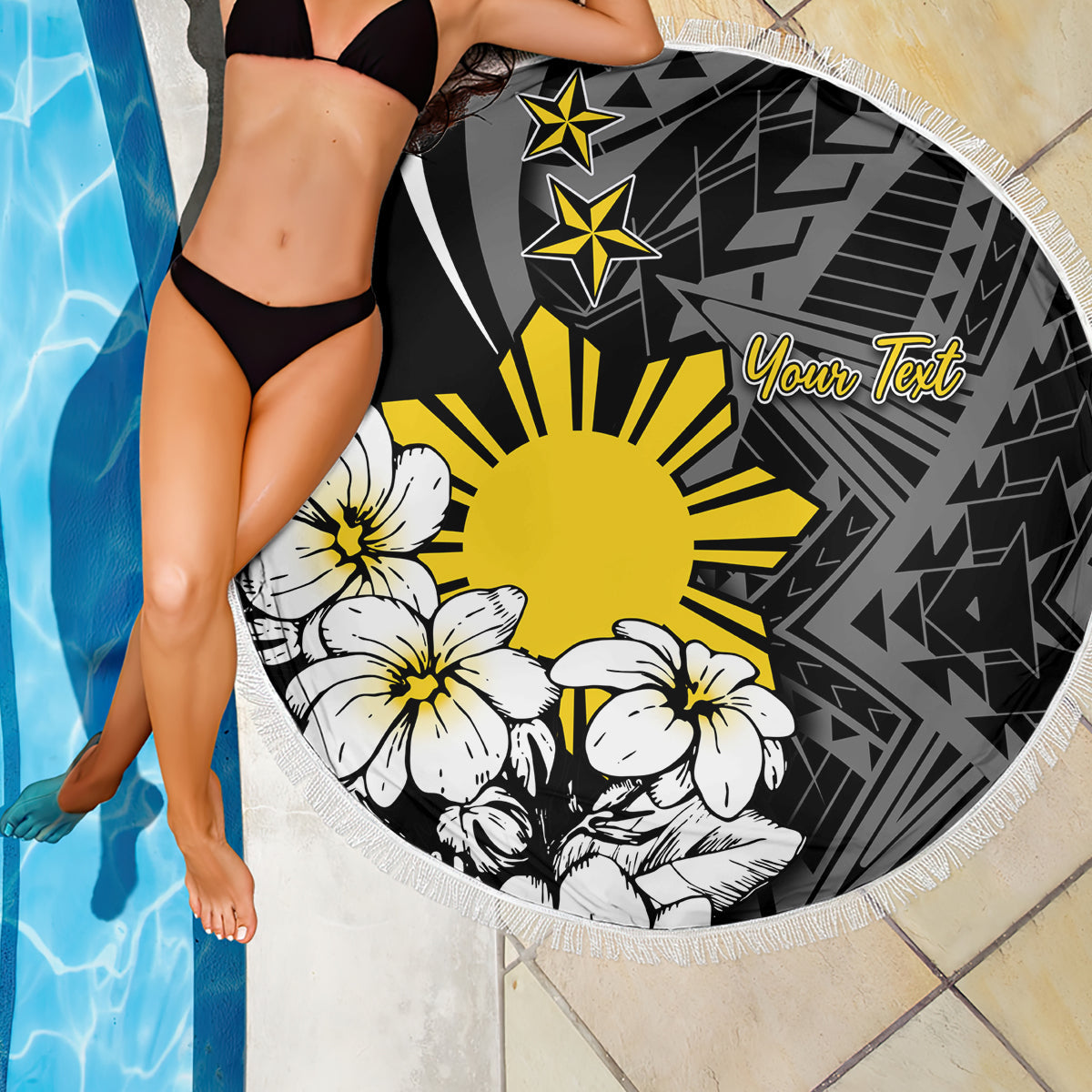 Samoa Siapo-Muster mit marineblauer Hibiskus-Stranddecke LT05