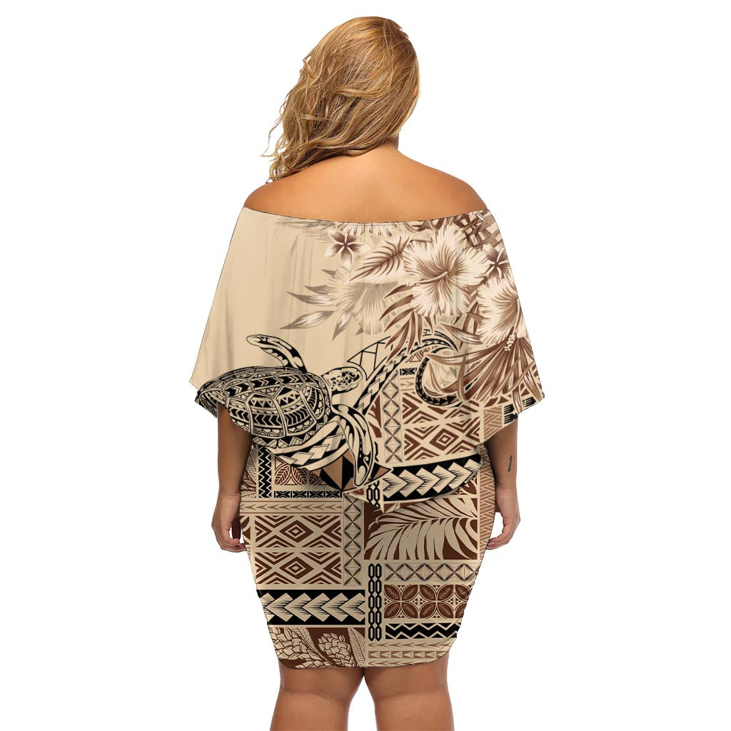 Vaiaso o le Gagana Samoa Schulterfreies Kurzkleid Siapo Motiv Beige LT7