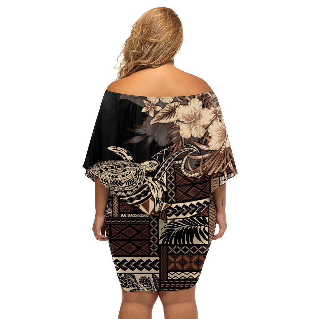 Vaiaso o le Gagana Samoa Schulterfreies Kurzes Kleid mit blumen Siapo Motiv Schwarz LT7