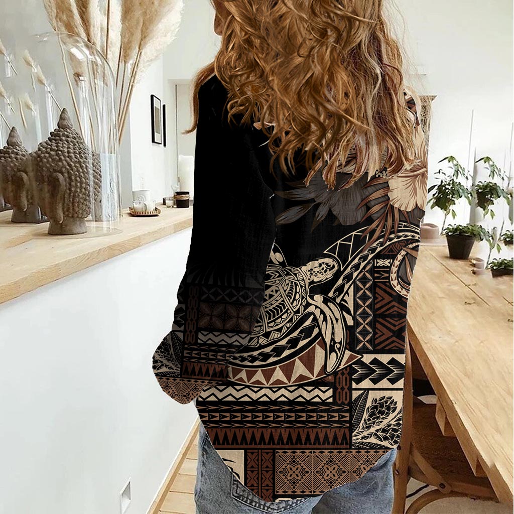 Vaiaso o le Gagana Samoa Damen Freizeithemd Siapo Motiv Schwarz LT7