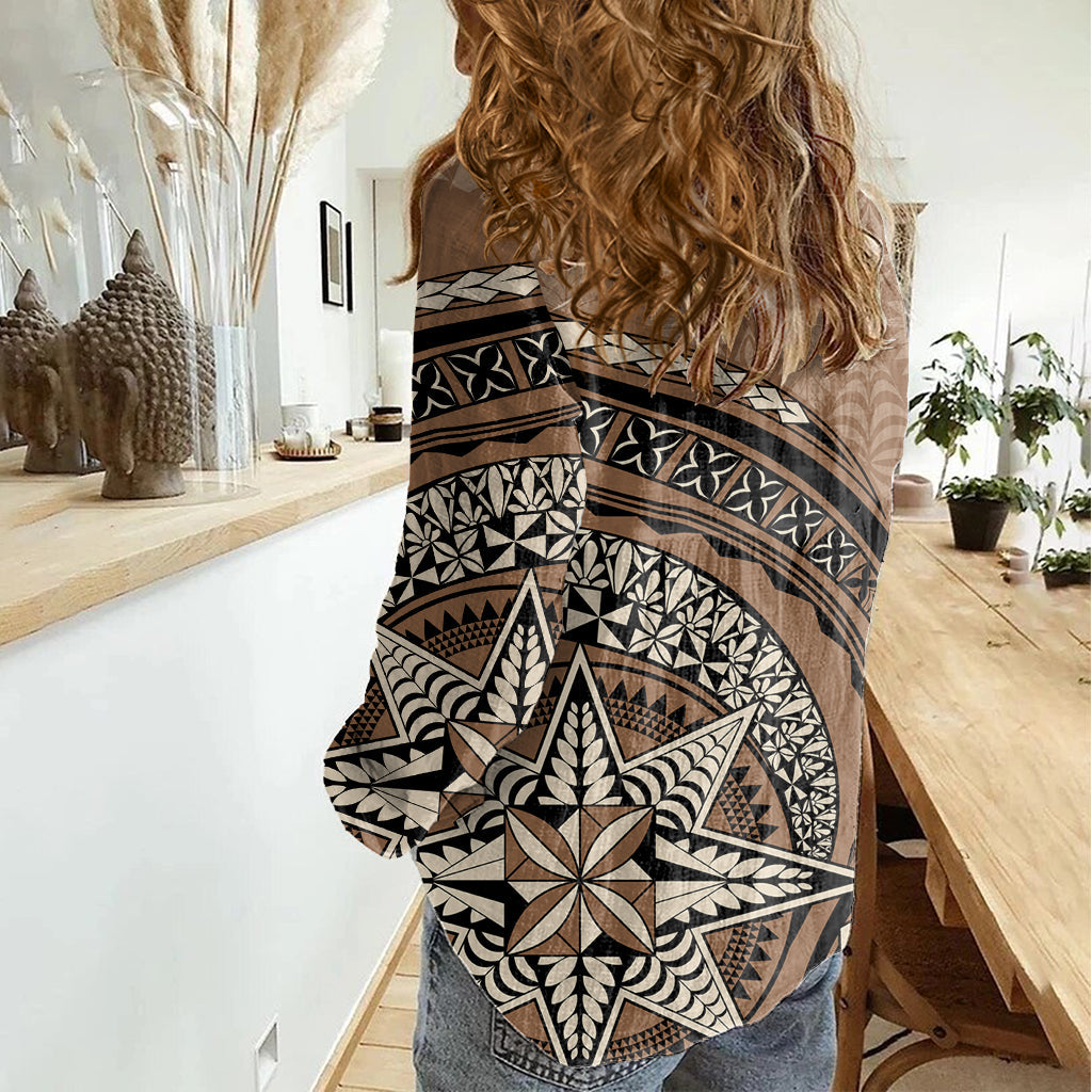 Tonga Ngatu Damen Freizeithemd Tokelau Klassische Motive LT7