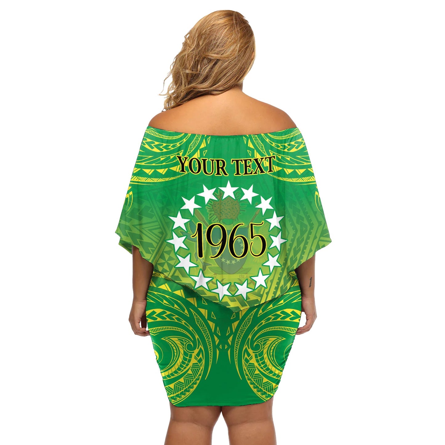 Schulterfreies, kurzes blumen kleid zum Verfassungstag der Cookinseln, Kuki Airani, seit 1965, LT9