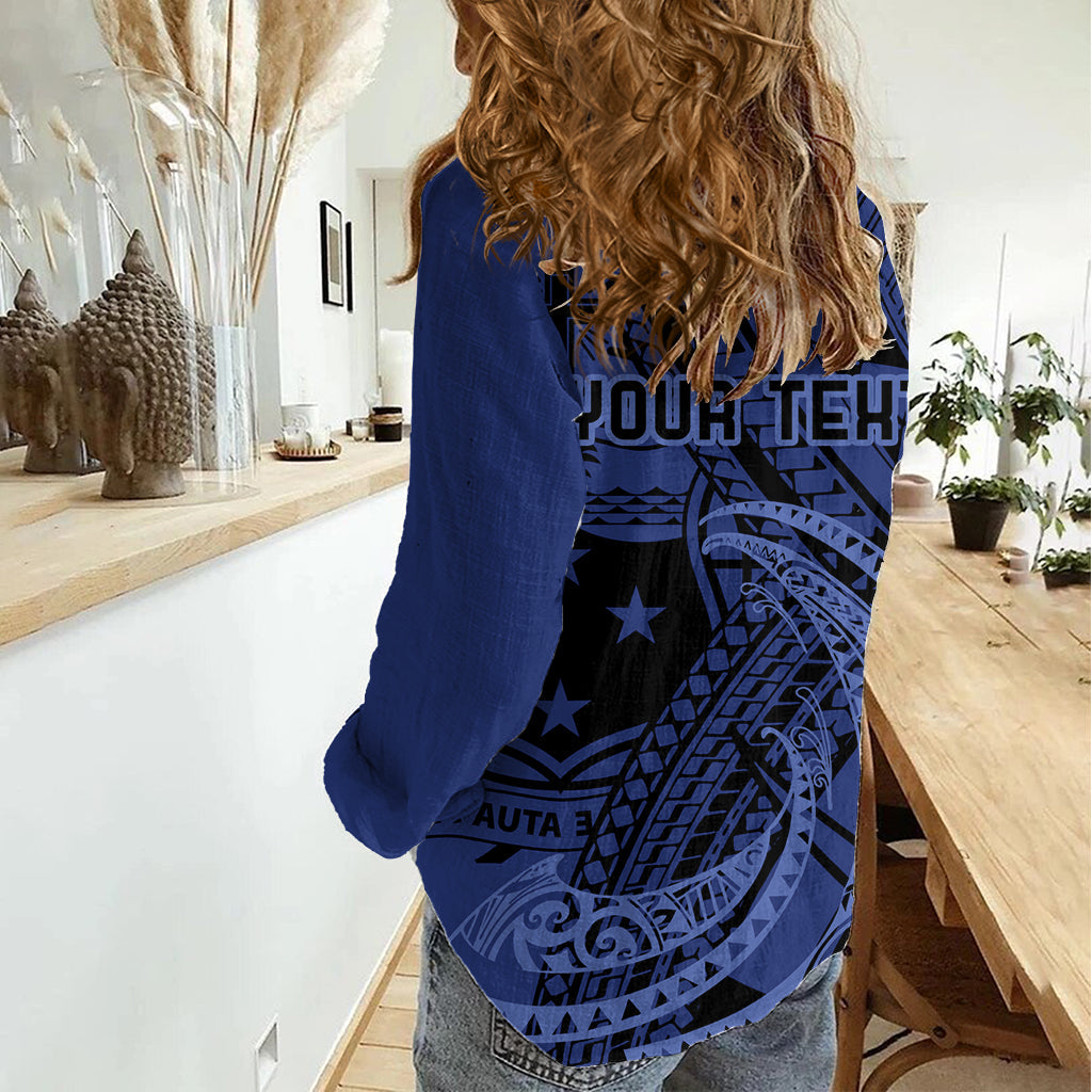 Benutzerdefinierte Samoa 62. Manuia le Aso Tuto'atasi Frauen Casual Shirt Samoan Tatau blau Kunst LT9