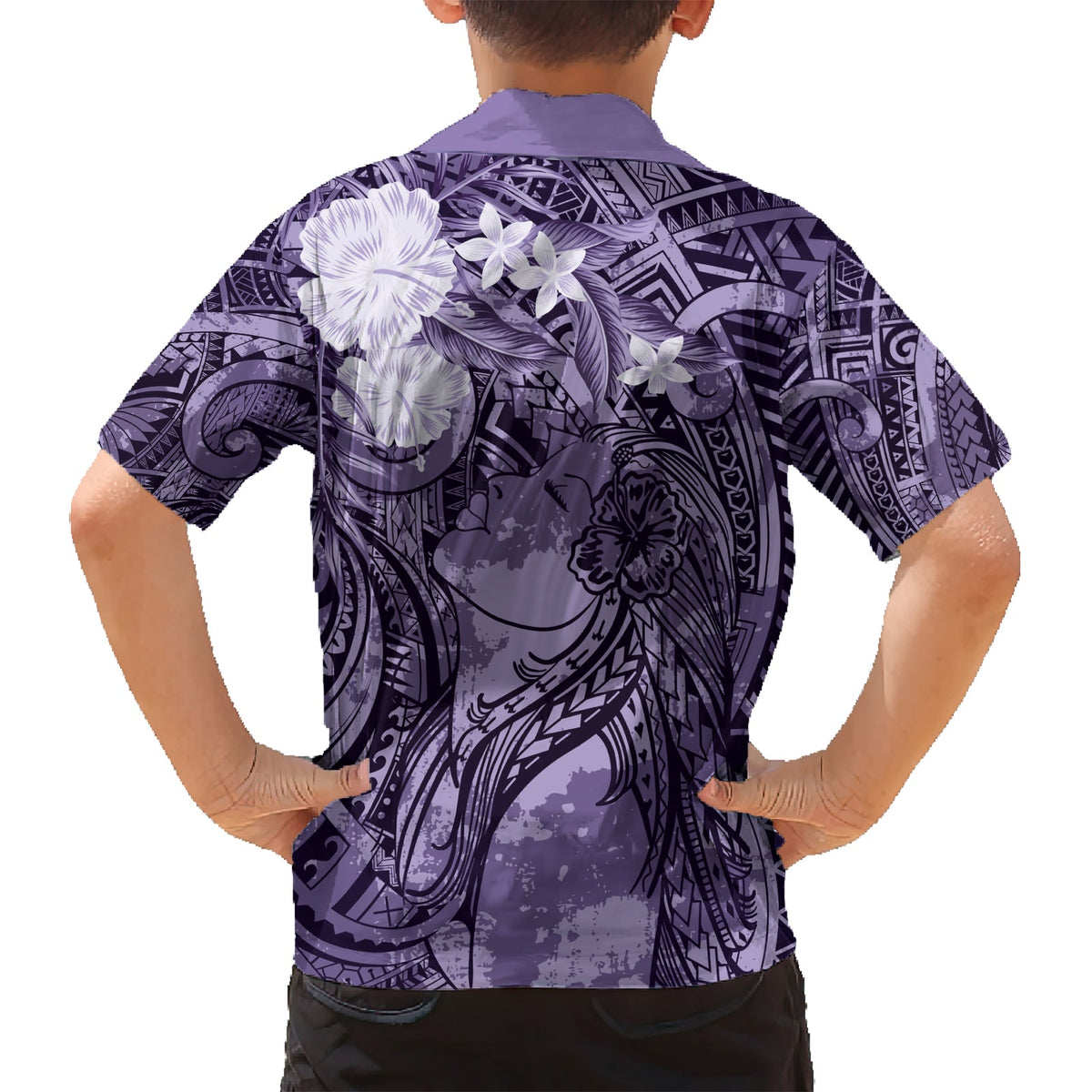 Pacific Beauty Girl Hawaiihemd Violett Polynesisches Tribal Vintage Motiv LT9