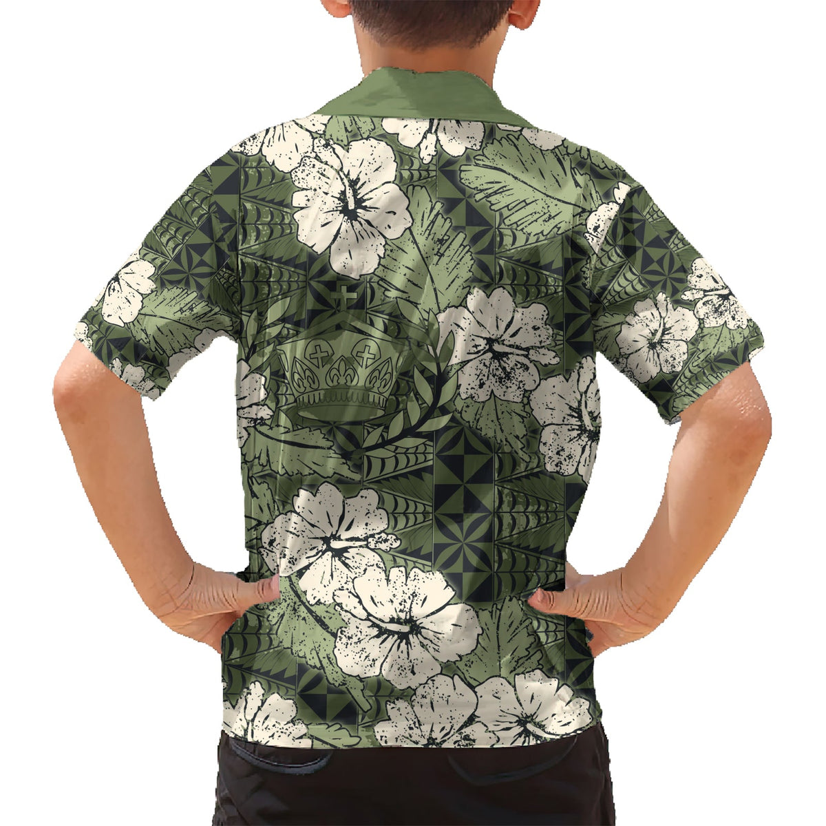 Tonganisches Kupesi Ngatu Hawaiihemd mit Vintage-Motiv Hibiscus LT9