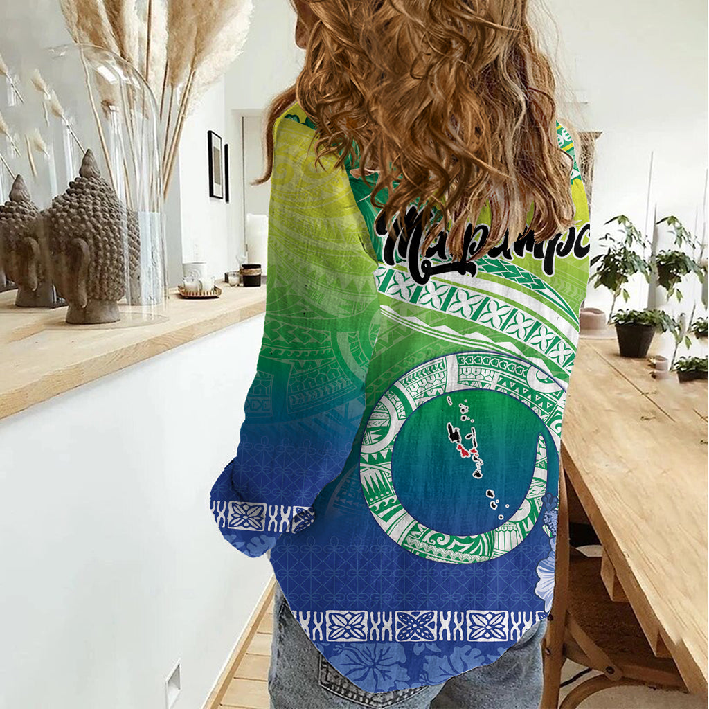 Malpampa Vanuatu Damen Freizeithemd Hibiscus Sand Zeichnung mit Pazifik Muster LT9